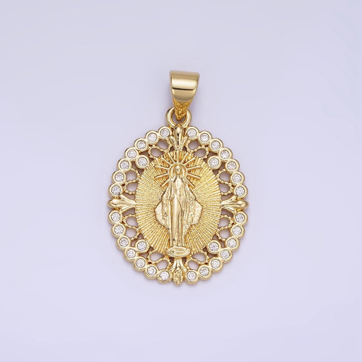 14k gold filled holy mary arms open cz pendant | aa-1129