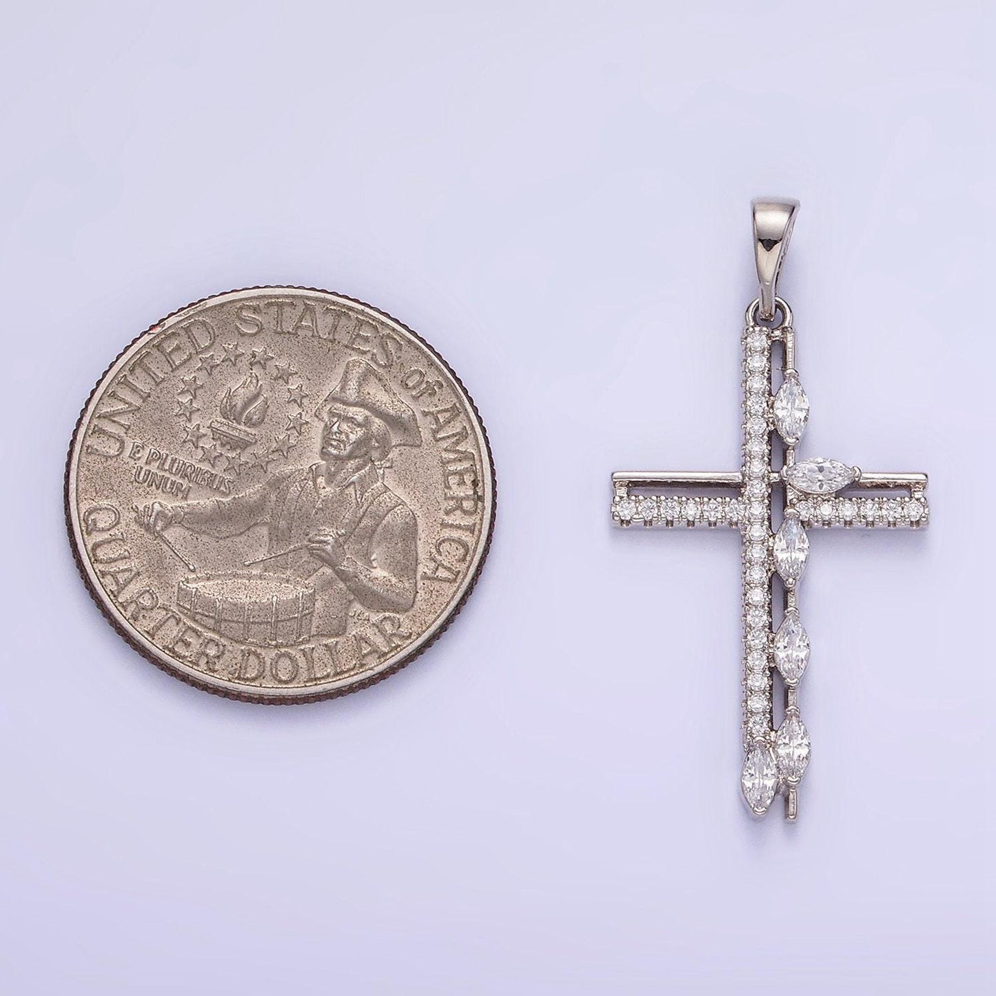 Unique design silver 35.9mm micro paved cz religious cubic zirconia cross pendant | aa-1127