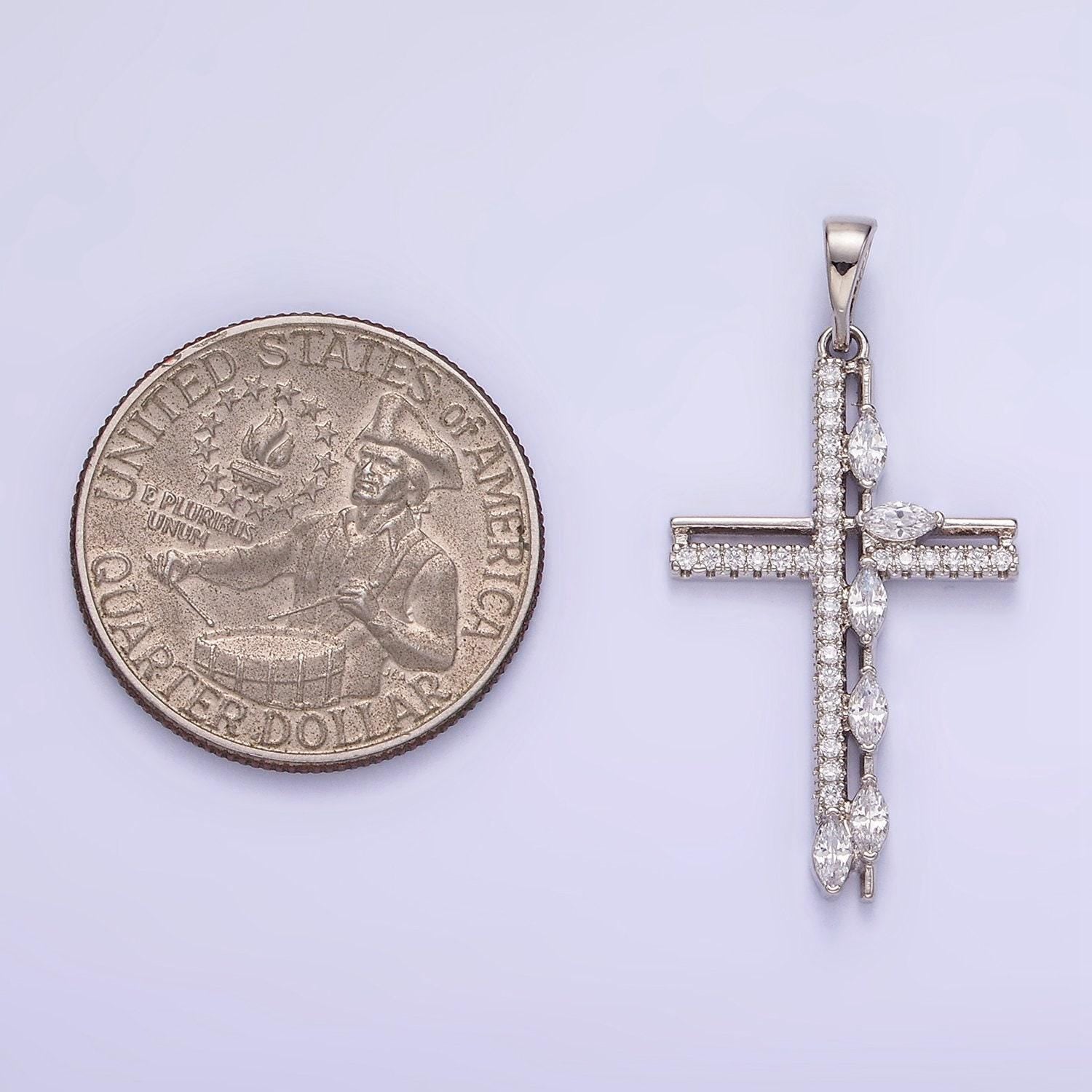 Unique design silver 35.9mm micro paved cz religious cubic zirconia cross pendant | aa-1127