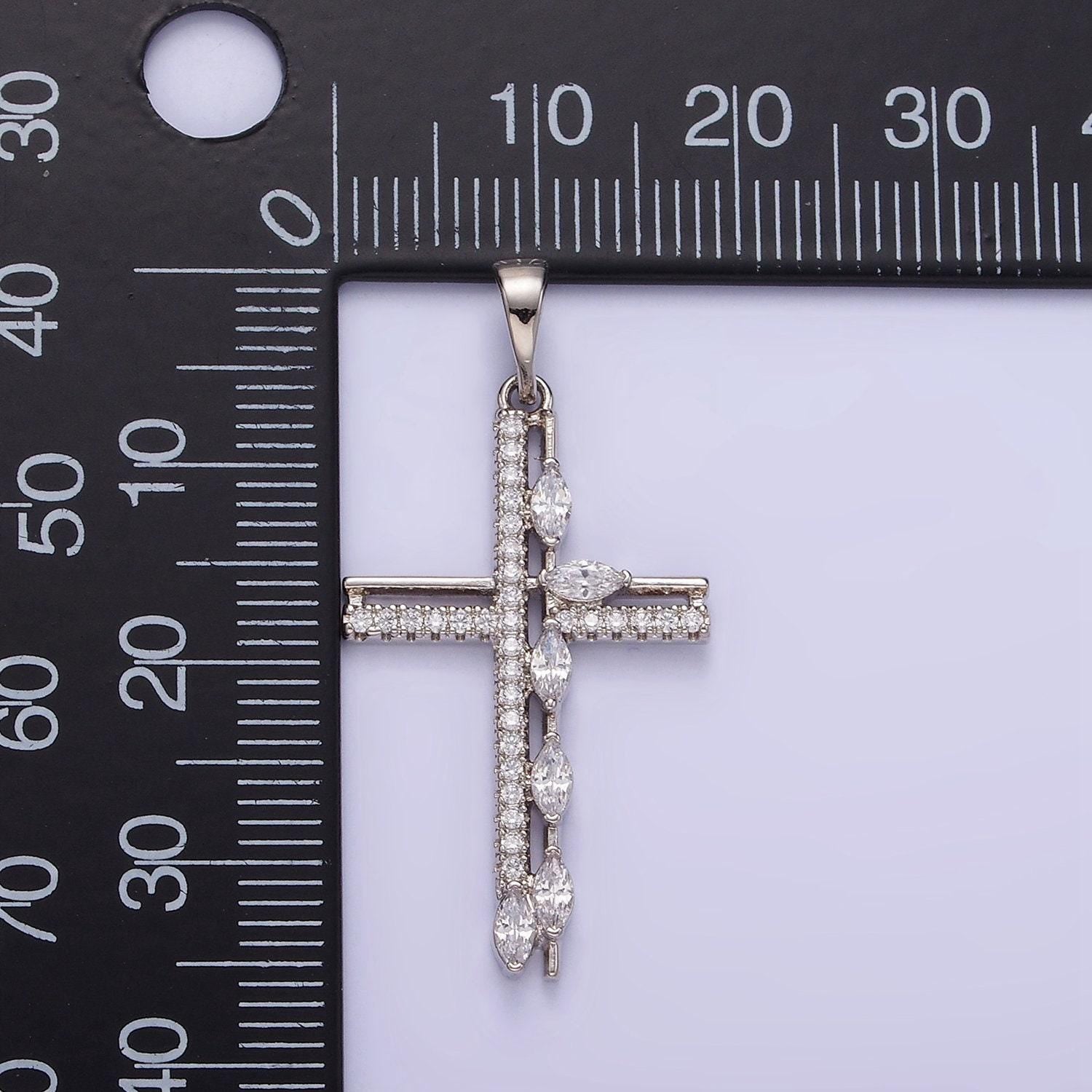Unique design silver 35.9mm micro paved cz religious cubic zirconia cross pendant | aa-1127