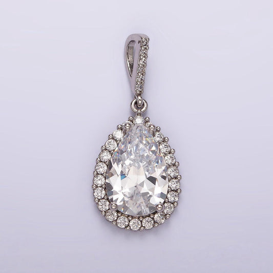 White gold filled clear cz lined teardrop micro paved pendant silver geometric charm for minimalist jewelry wedding jewelry | aa1124