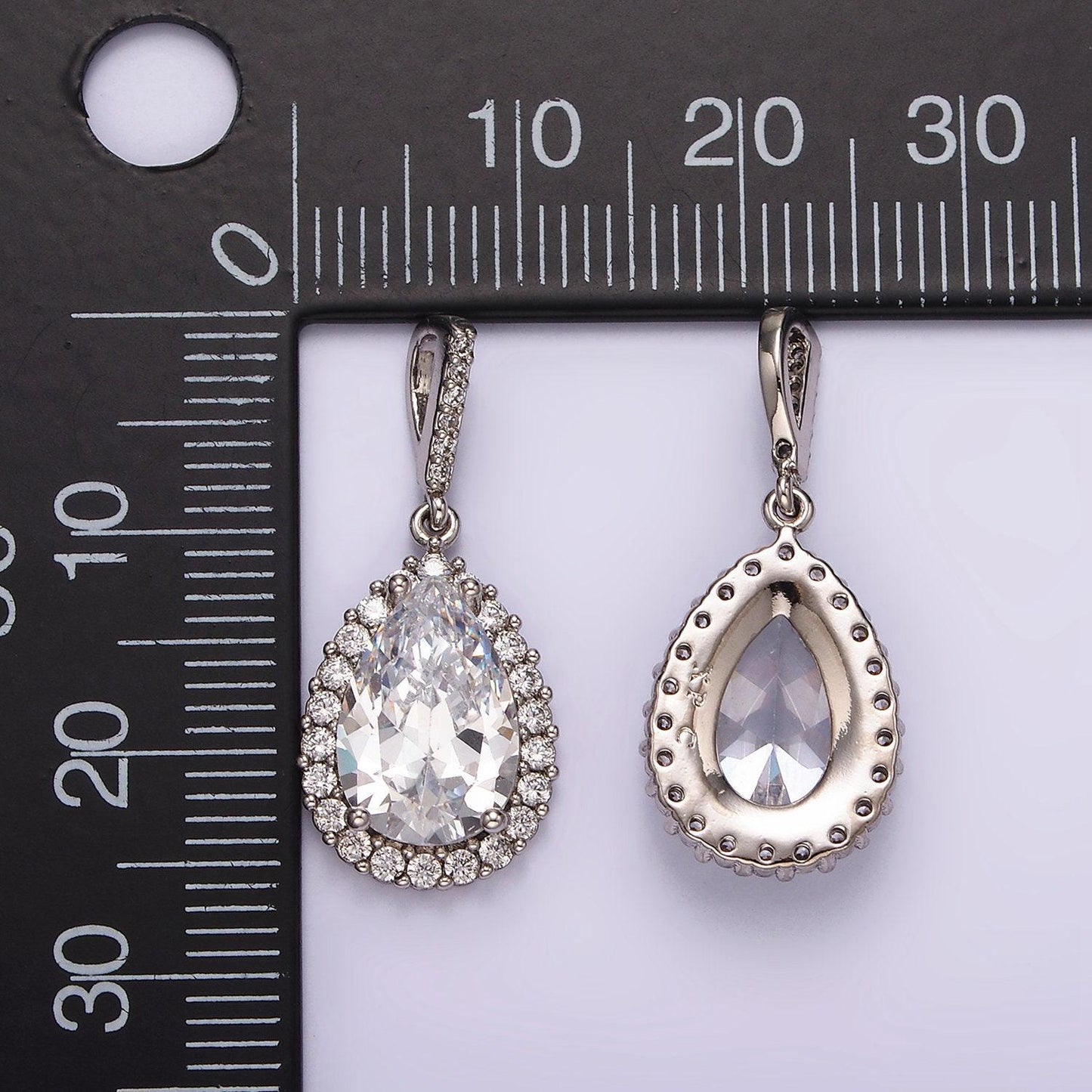 White gold filled clear cz lined teardrop micro paved pendant silver geometric charm for minimalist jewelry wedding jewelry | aa1124