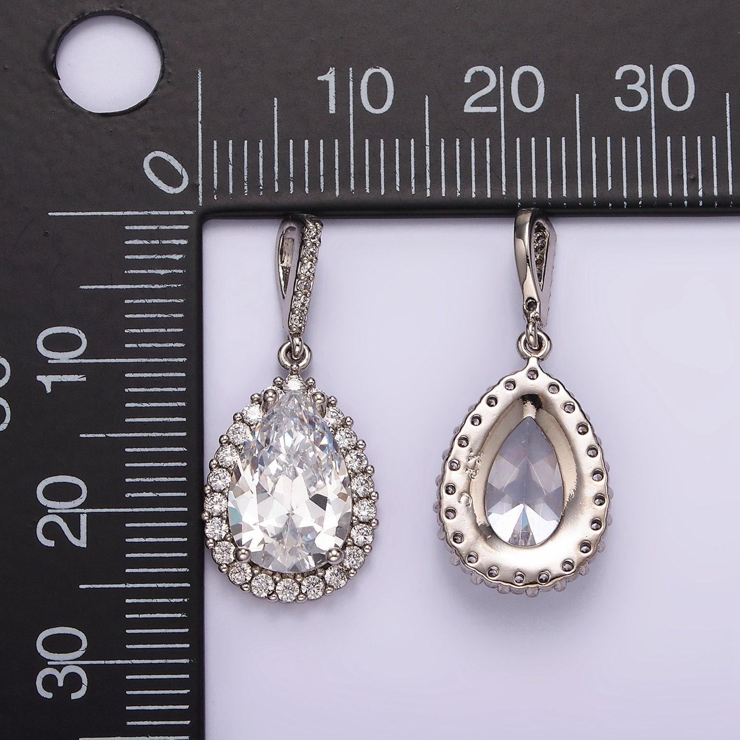 White gold filled clear cz lined teardrop micro paved pendant silver geometric charm for minimalist jewelry wedding jewelry | aa1124