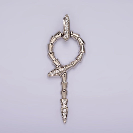 Silver snake pendant cubic serpent charm curled snake charm for necklace with cz bail aa1122