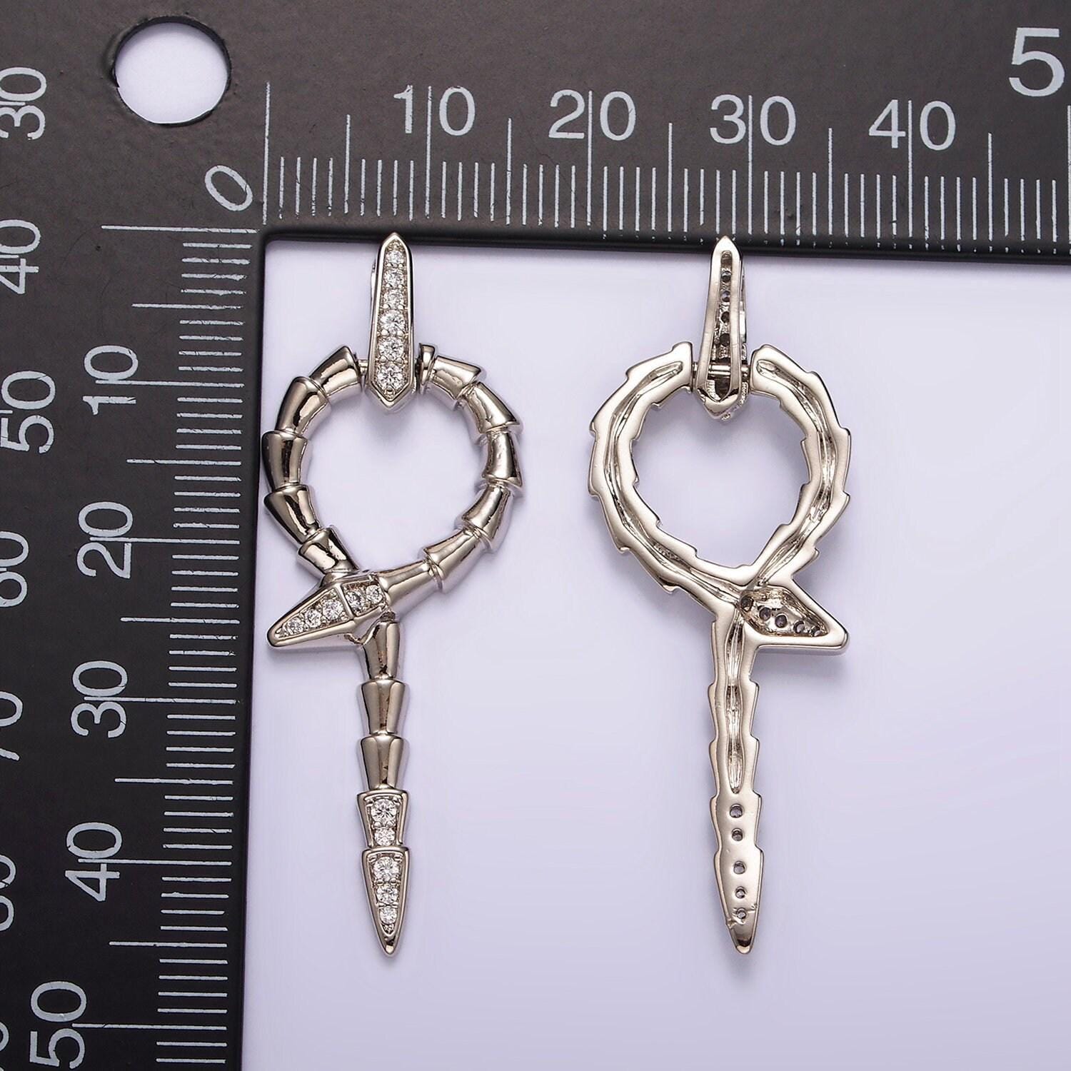 Silver snake pendant cubic serpent charm curled snake charm for necklace with cz bail aa1122
