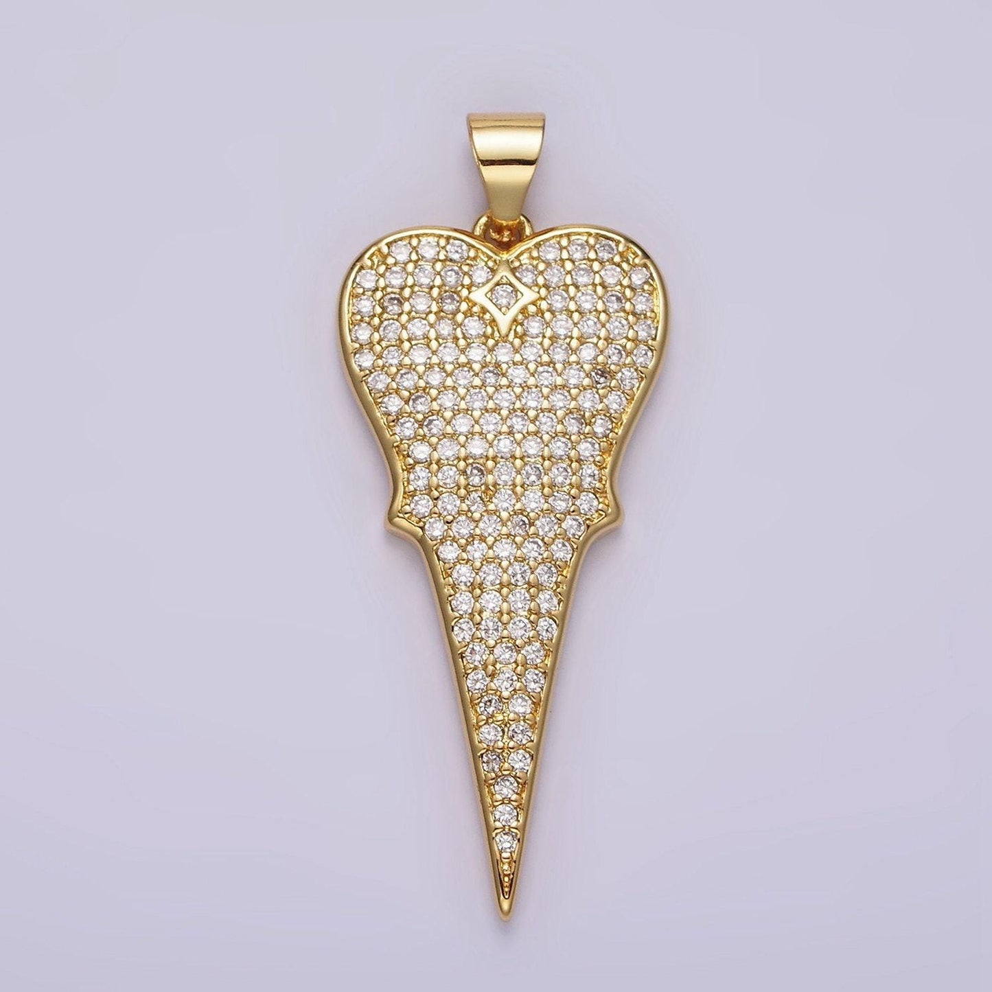 14k gold filled 35mm micro paved cz long heart pendant | aa1104