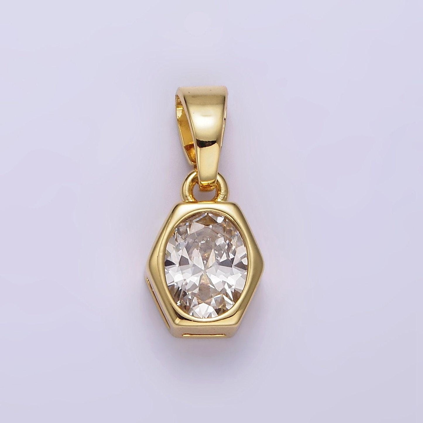 14k gold filled clear cz oval hexagonal bezel pendant | aa-1102