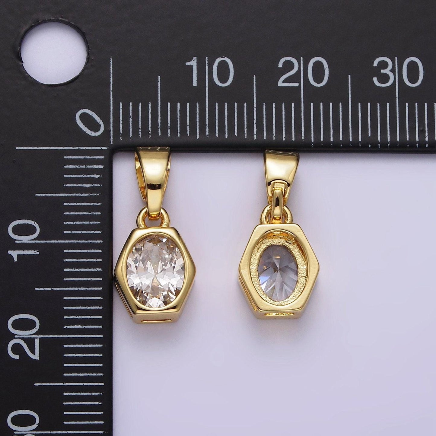 14k gold filled clear cz oval hexagonal bezel pendant | aa-1102
