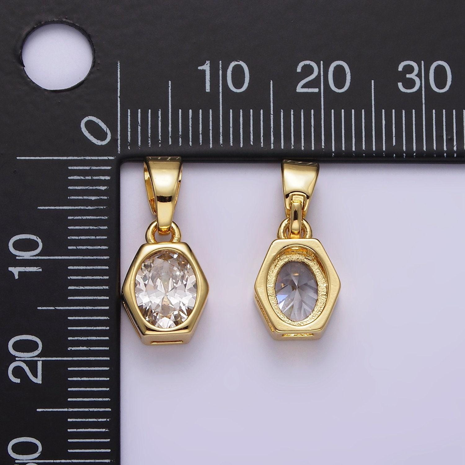 14k gold filled clear cz oval hexagonal bezel pendant | aa-1102