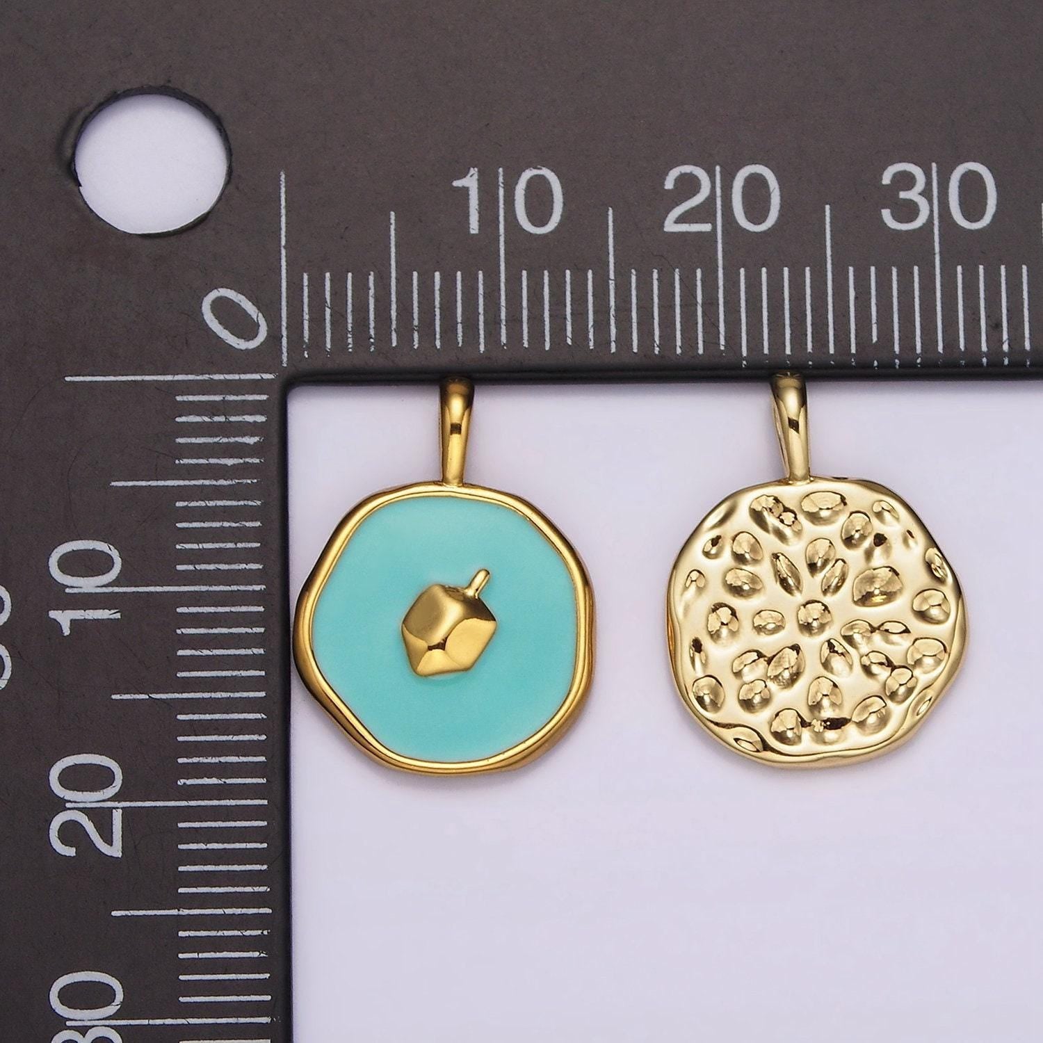14k gold filled dreidel charm jerusalem pendant blue teal enamel jewish charm for hannukah gift idea aa1093