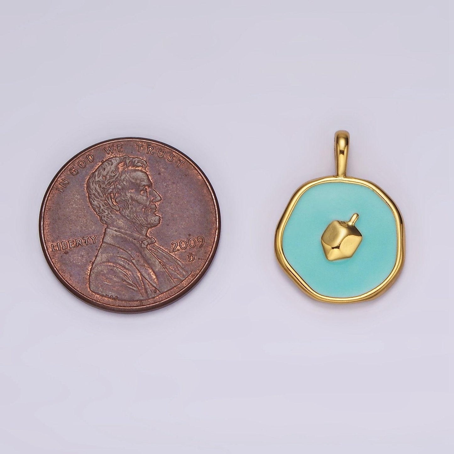 14k gold filled dreidel charm jerusalem pendant blue teal enamel jewish charm for hannukah gift idea aa1093
