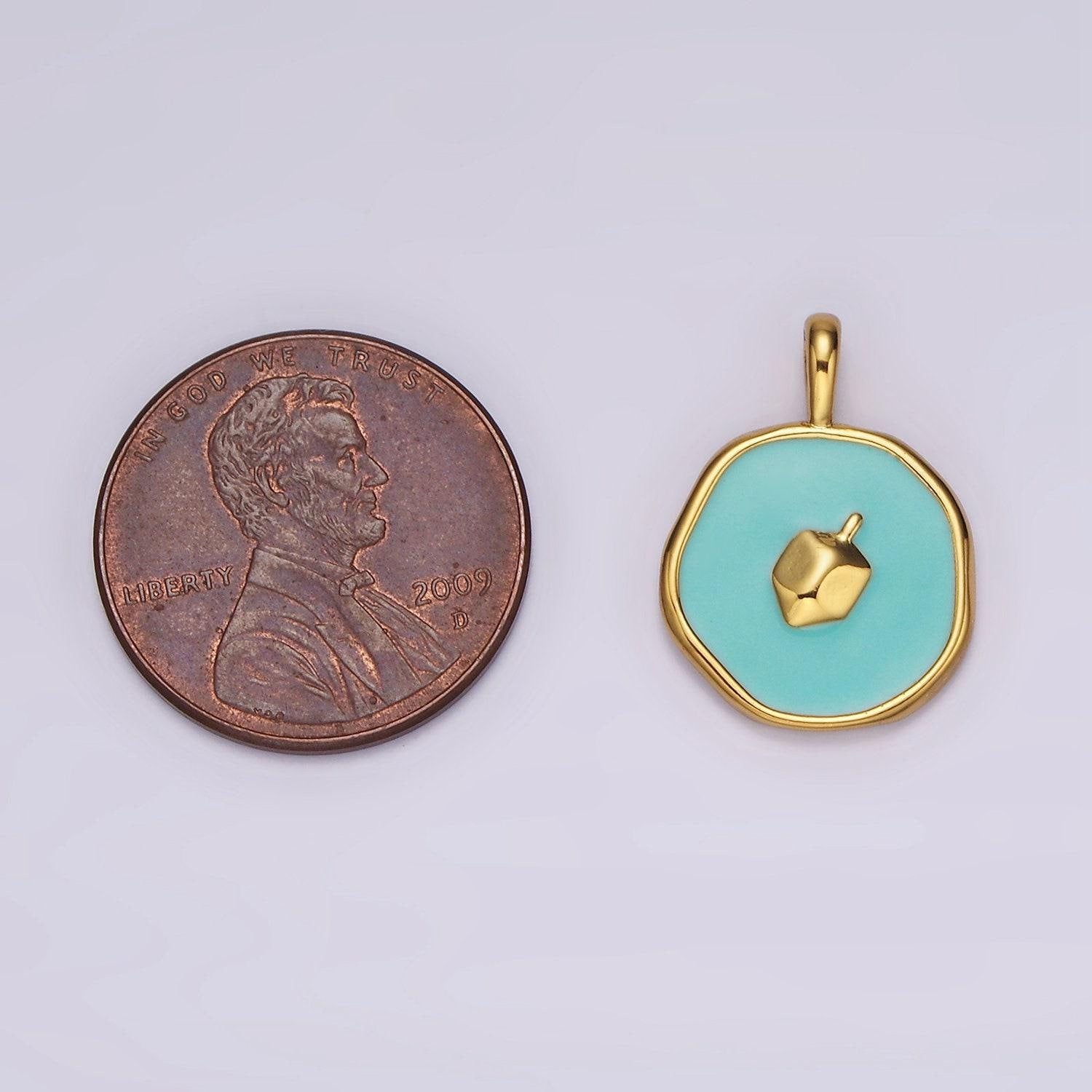 14k gold filled dreidel charm jerusalem pendant blue teal enamel jewish charm for hannukah gift idea aa1093