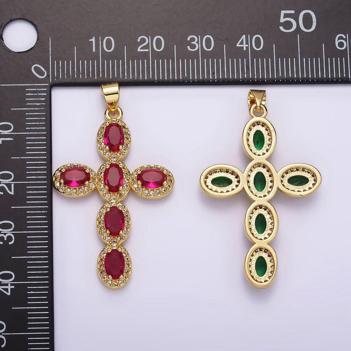 14k gold filled pink green cz cross pendant for christmas necklace jewelry making supply religious charm | aa1095
