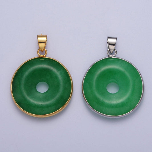 Dainty gold filled coin jade charm necklace green donut jade pendant for necklace component jewelry making supply aa103