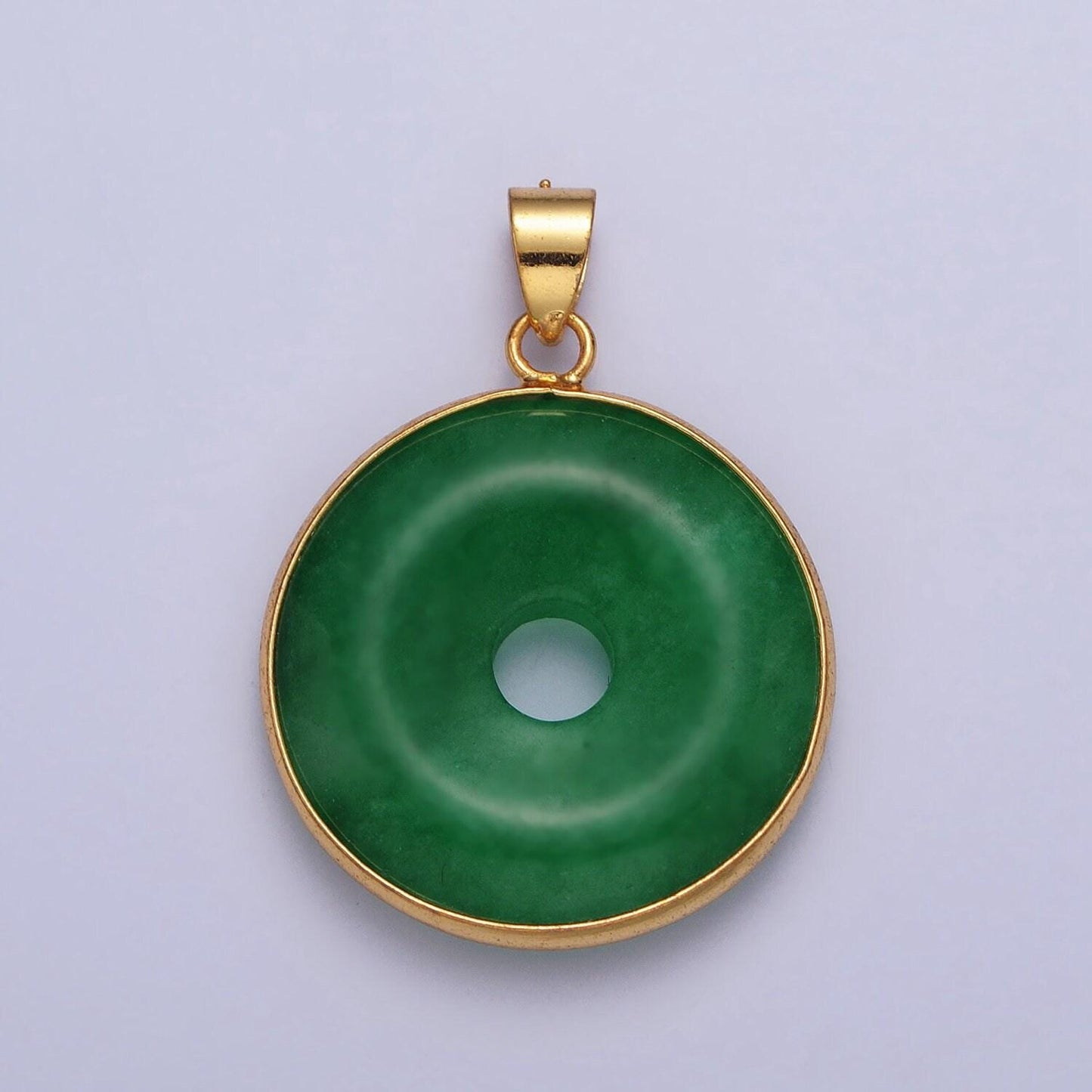 Dainty gold filled coin jade charm necklace green donut jade pendant for necklace component jewelry making supply aa103