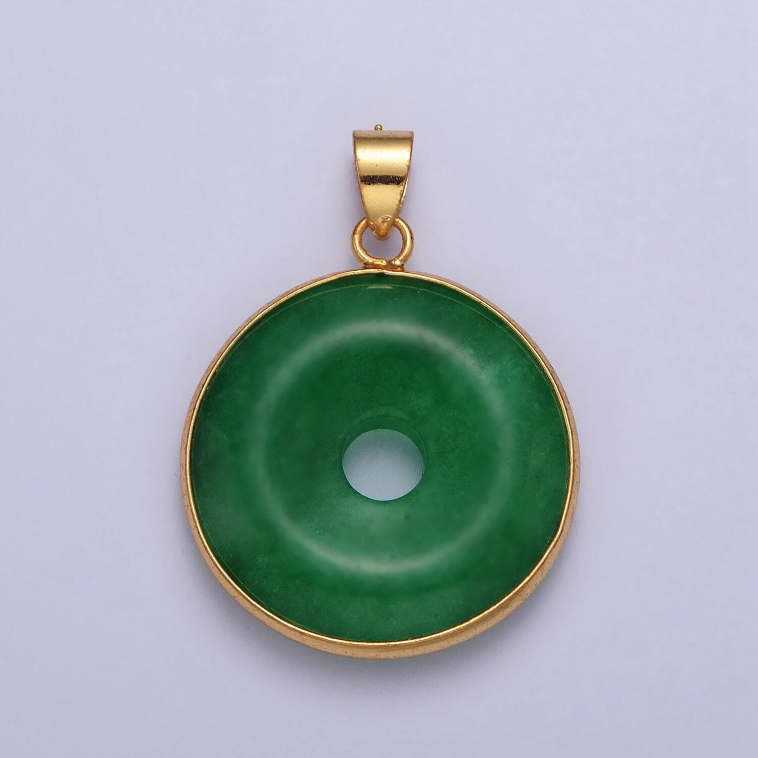Dainty gold filled coin jade charm necklace green donut jade pendant for necklace component jewelry making supply aa103