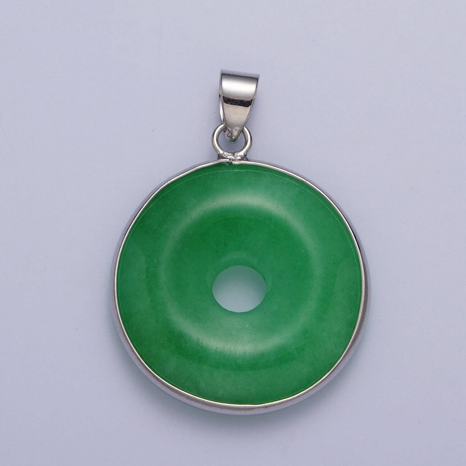 Dainty gold filled coin jade charm necklace green donut jade pendant for necklace component jewelry making supply aa103