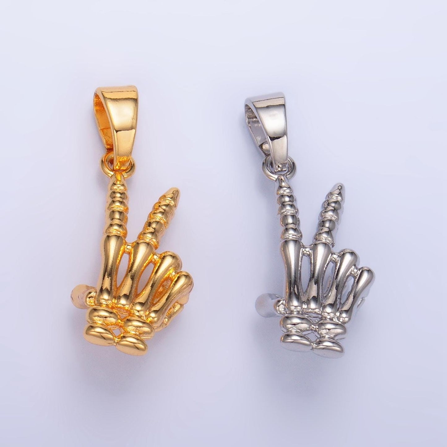 Dainty bone skeleton peace finger charm gold hand gesture charm skull pendant for bracelet necklace earring supply component aa1001