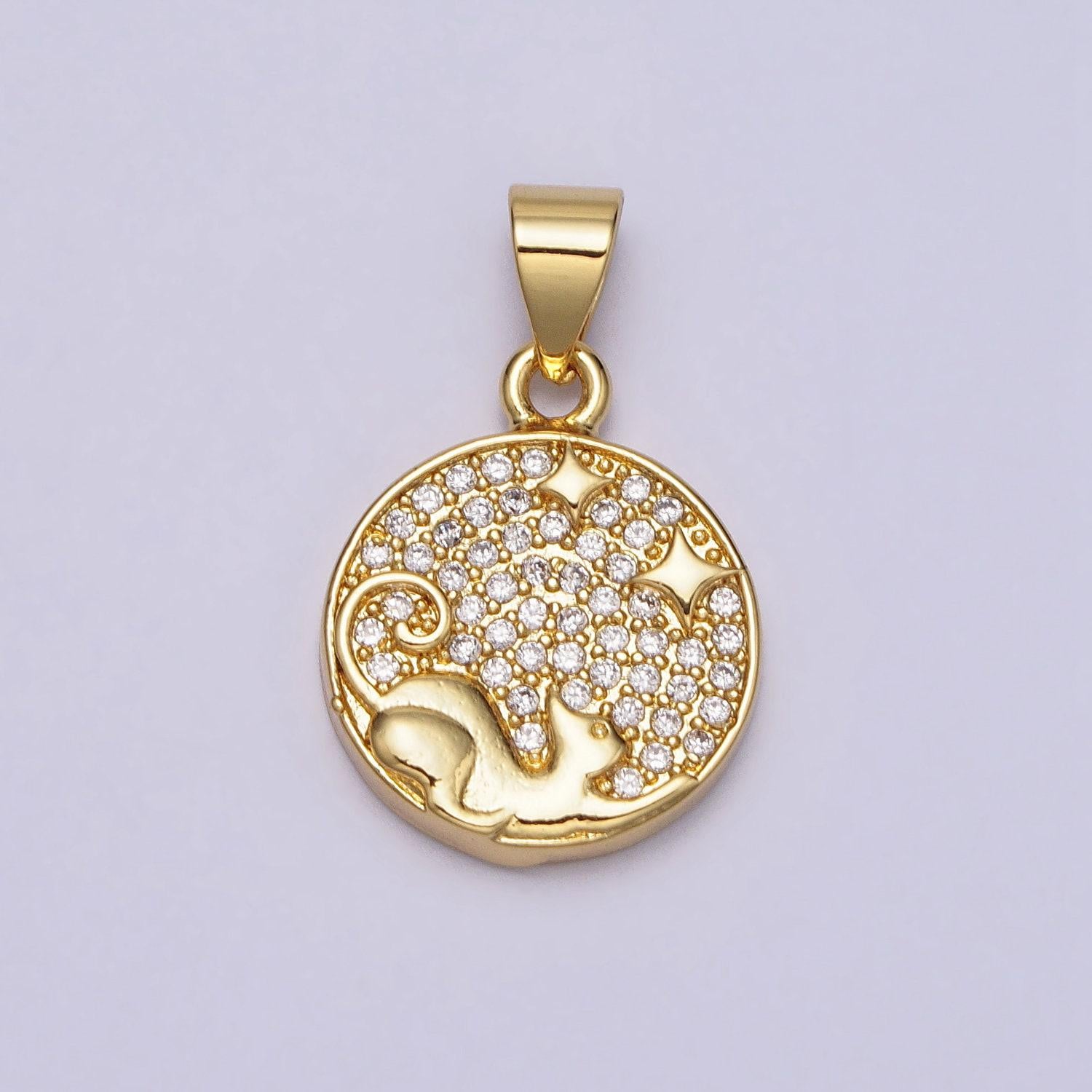 Gold coin star cat charm for bracelet necklace micro pave pet charm for cat lady woman gift idea jewelry making supply aa092