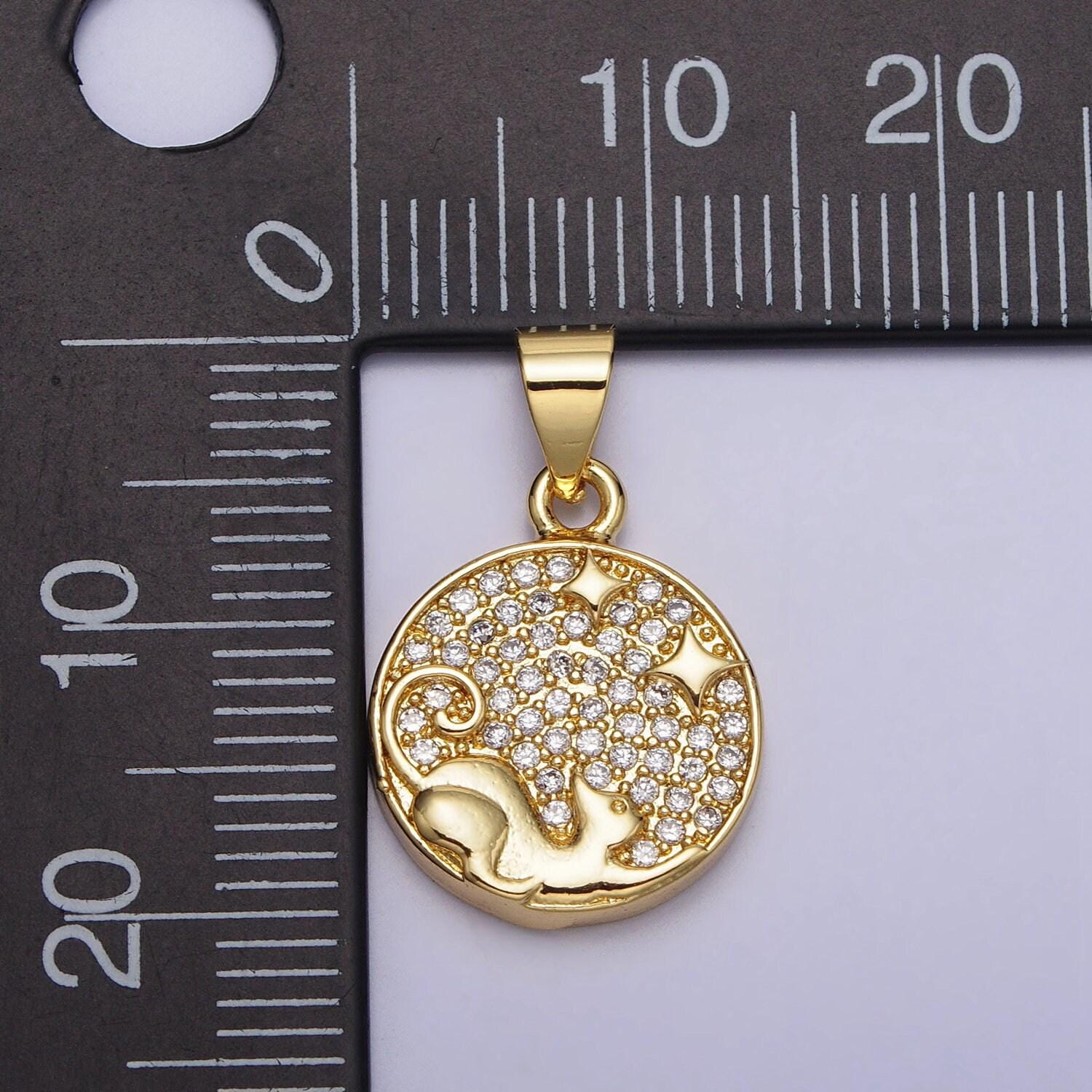Gold coin star cat charm for bracelet necklace micro pave pet charm for cat lady woman gift idea jewelry making supply aa092