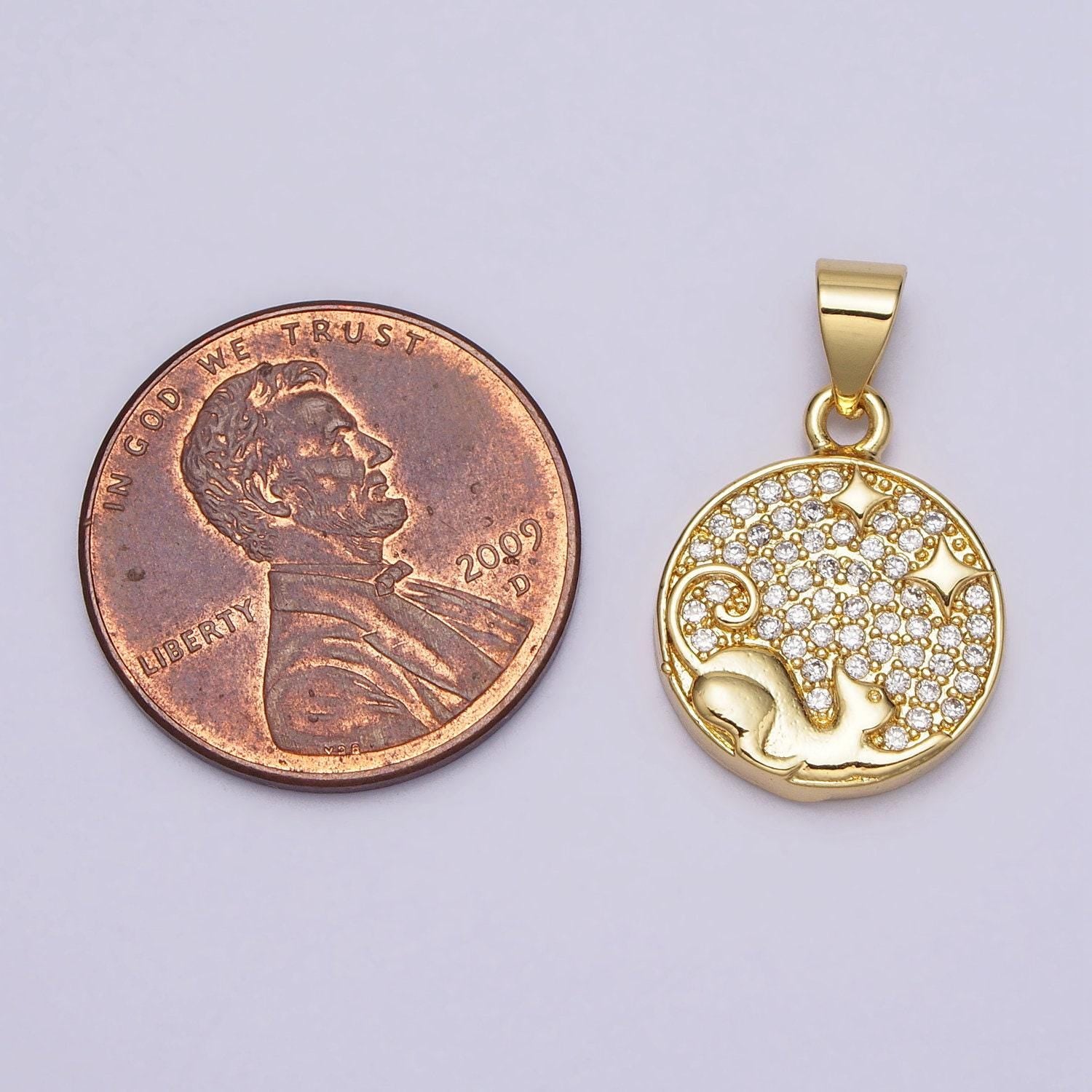 Gold coin star cat charm for bracelet necklace micro pave pet charm for cat lady woman gift idea jewelry making supply aa092