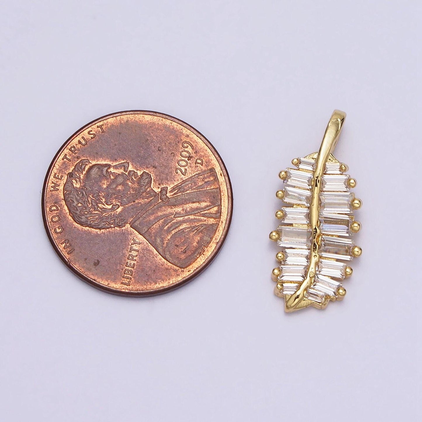 Mini feather charms, baguette feather charms, gold cz leaf feather for necklace bracelet component aa-087