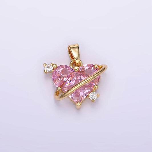 14k gold filled mini pink heart cz stone pendant, add on heart charm crystal cz stone for necklace bracelet supply | aa060