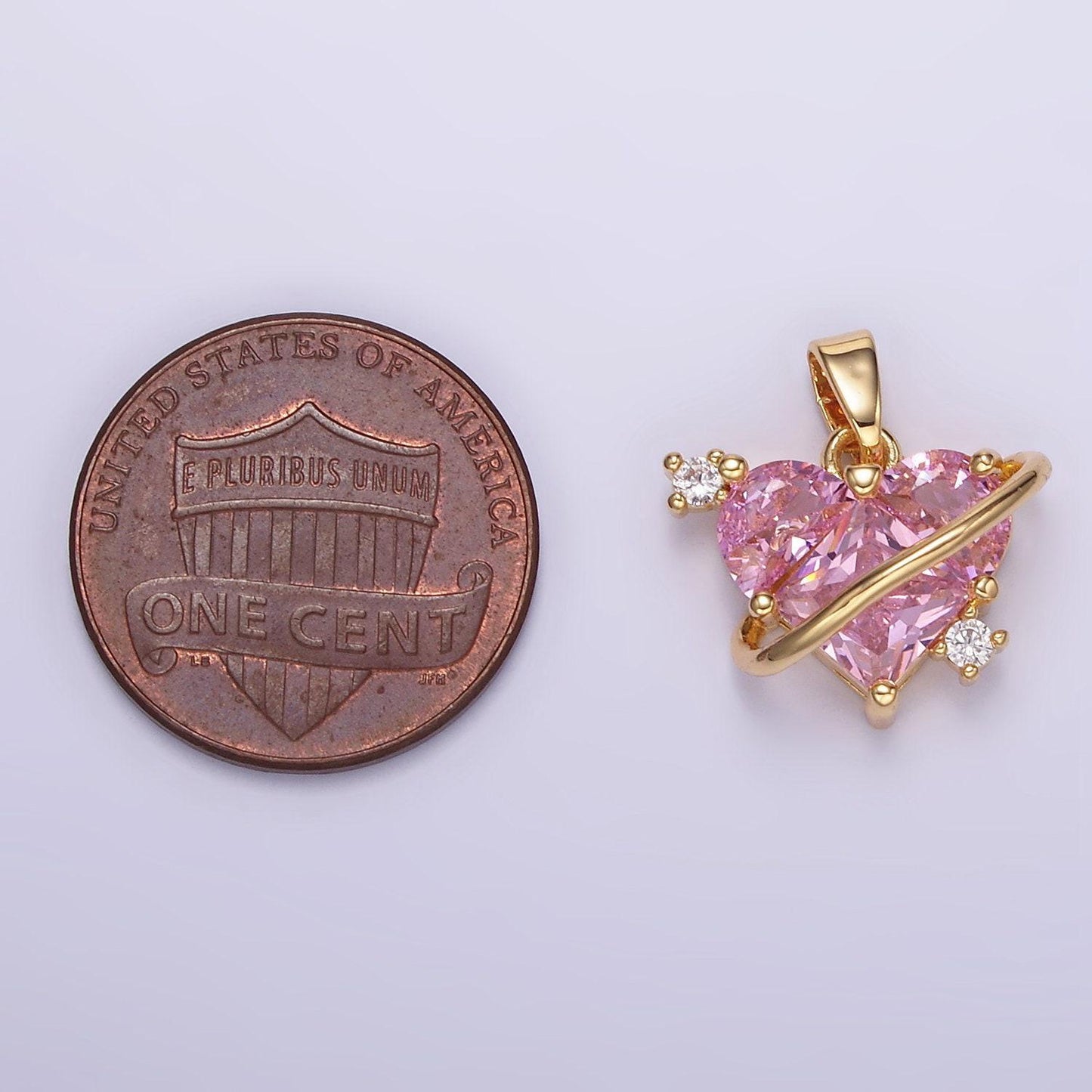 14k gold filled mini pink heart cz stone pendant, add on heart charm crystal cz stone for necklace bracelet supply | aa060