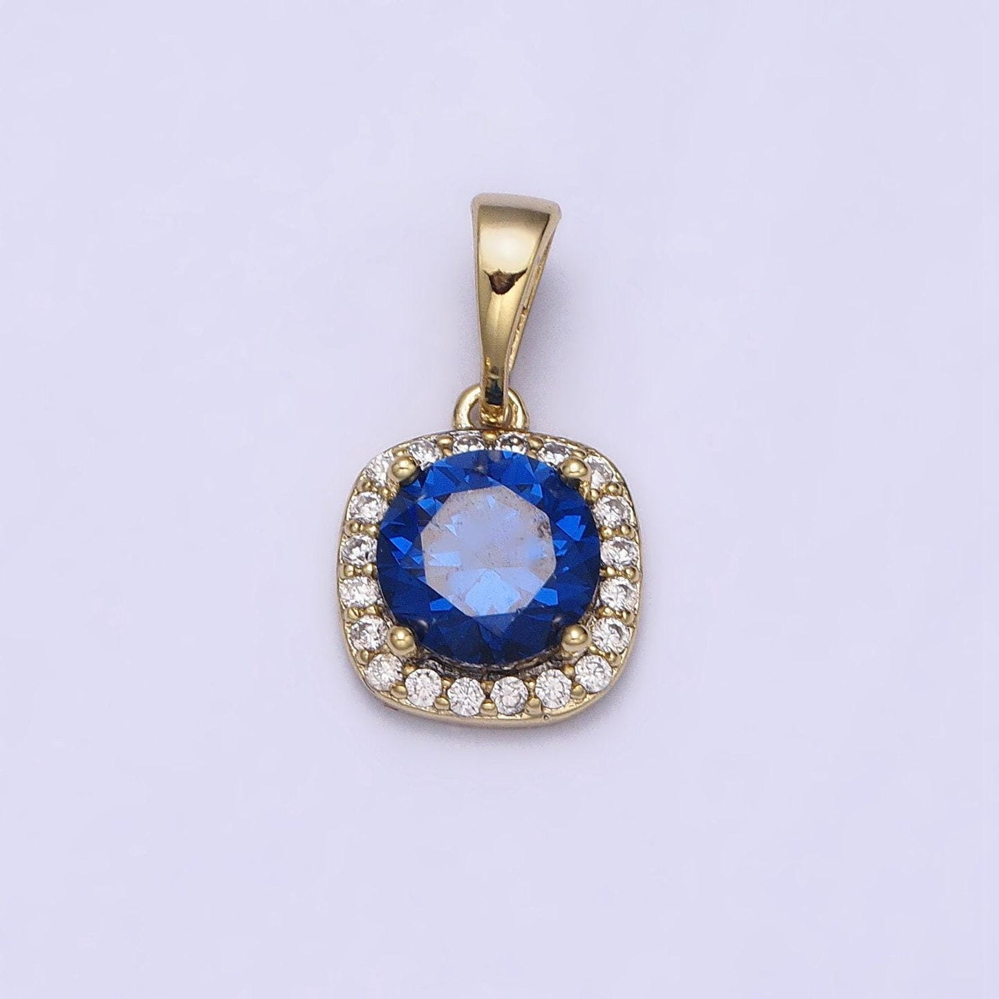 Sapphire blue zirconia cubic pave14k gold filled charm, cz pendant square cubic mini pendant, dainty bracelet earring necklace charm aa046