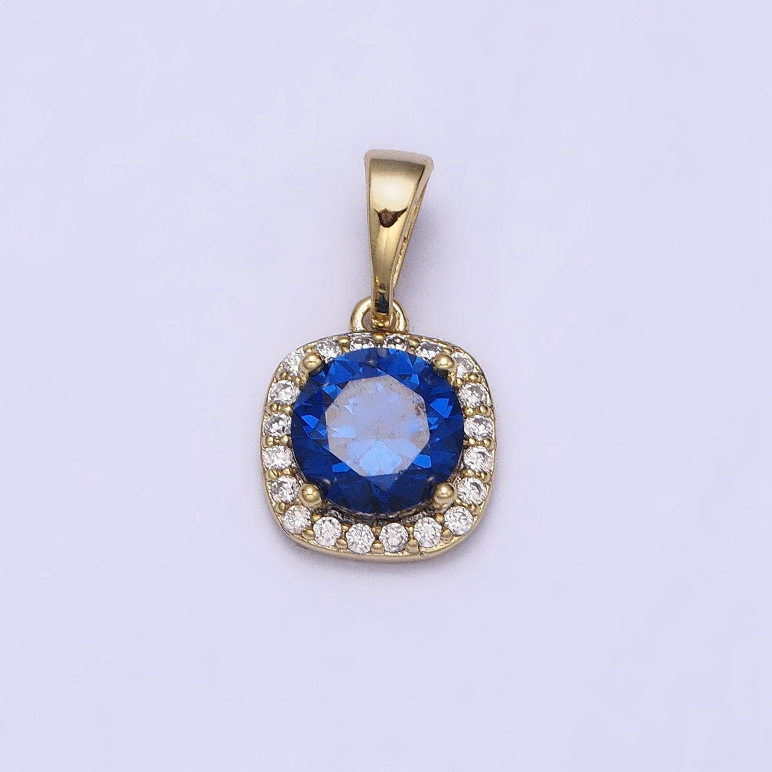 Sapphire blue zirconia cubic pave14k gold filled charm, cz pendant square cubic mini pendant, dainty bracelet earring necklace charm aa046