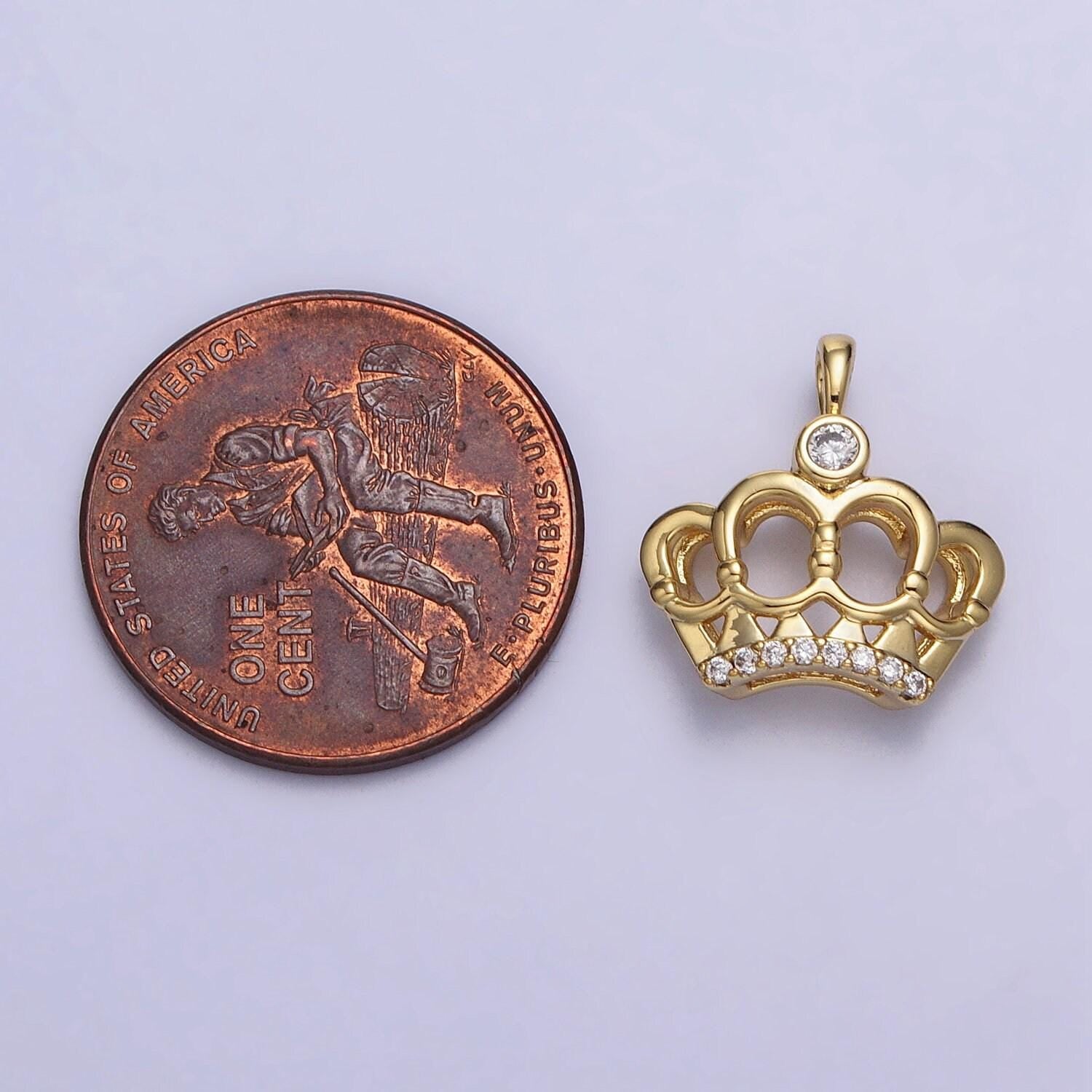 Mini 14k gold filled tiara charm, micro cz pave princess crown pendant, diy fashion jewelry making supply for necklace, bracelet aa035