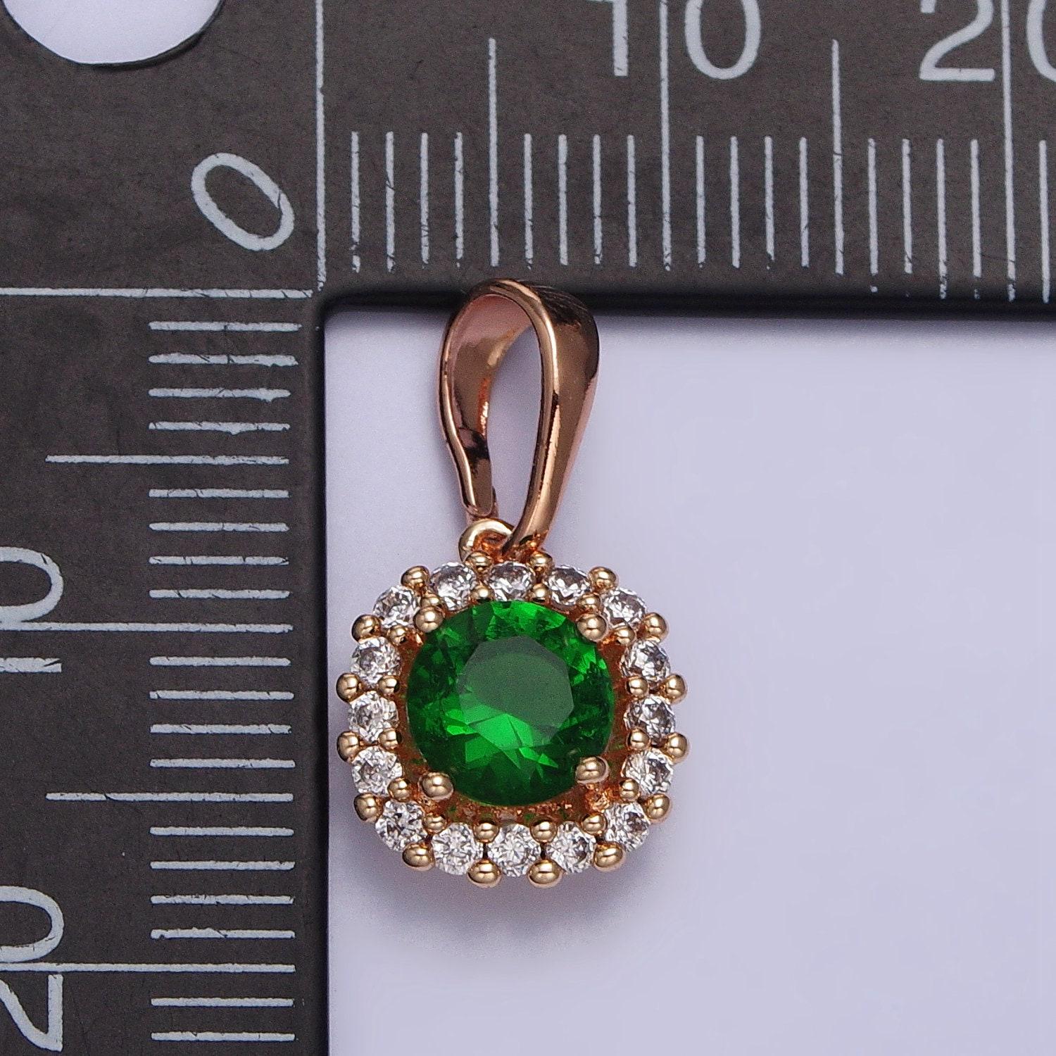 18k gold filled emerald green cz clear micro paved square pinky gold pendant for dangle charm | aa029