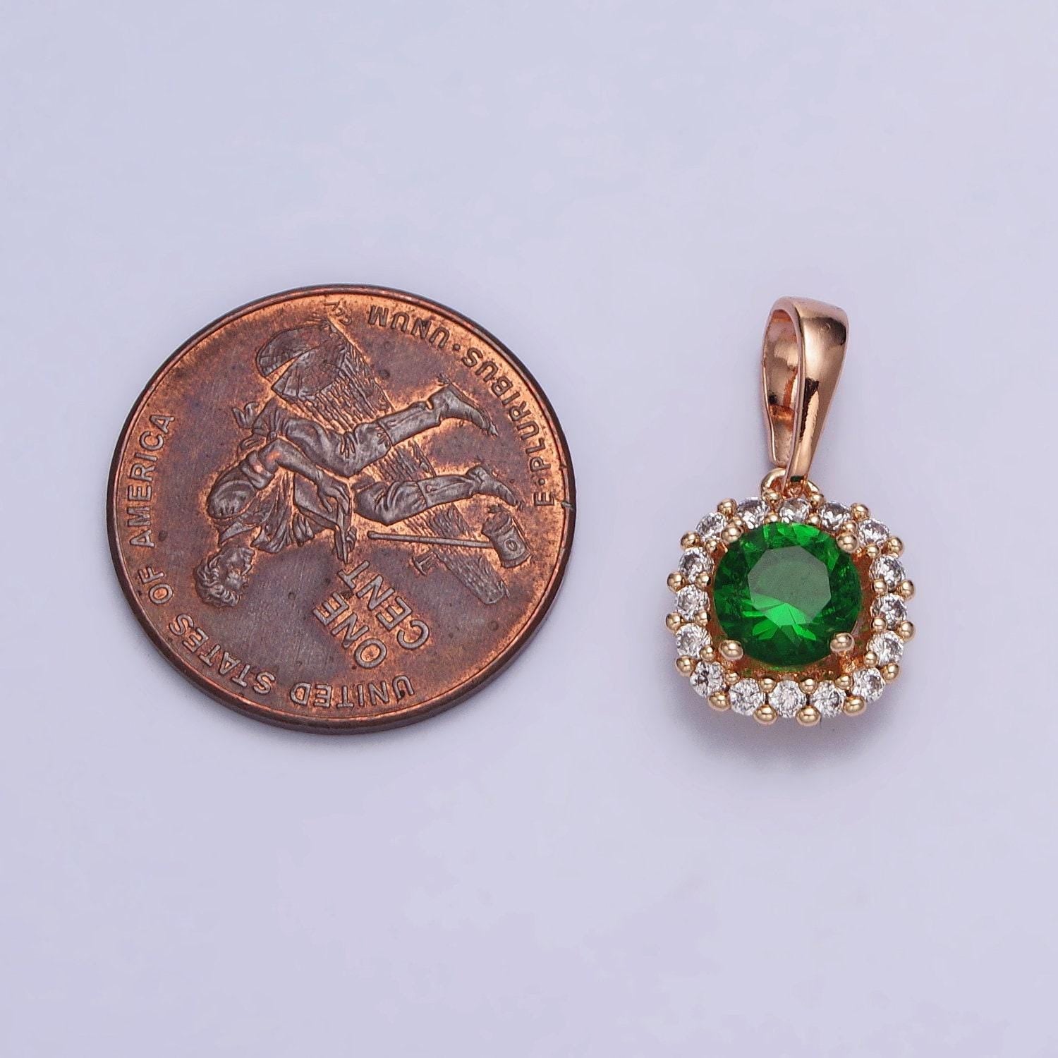 18k gold filled emerald green cz clear micro paved square pinky gold pendant for dangle charm | aa029