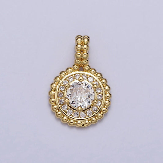24k gold filled beaded clear round cubic zirconia solitaire cz pendant dangle charm for necklace component | aa023