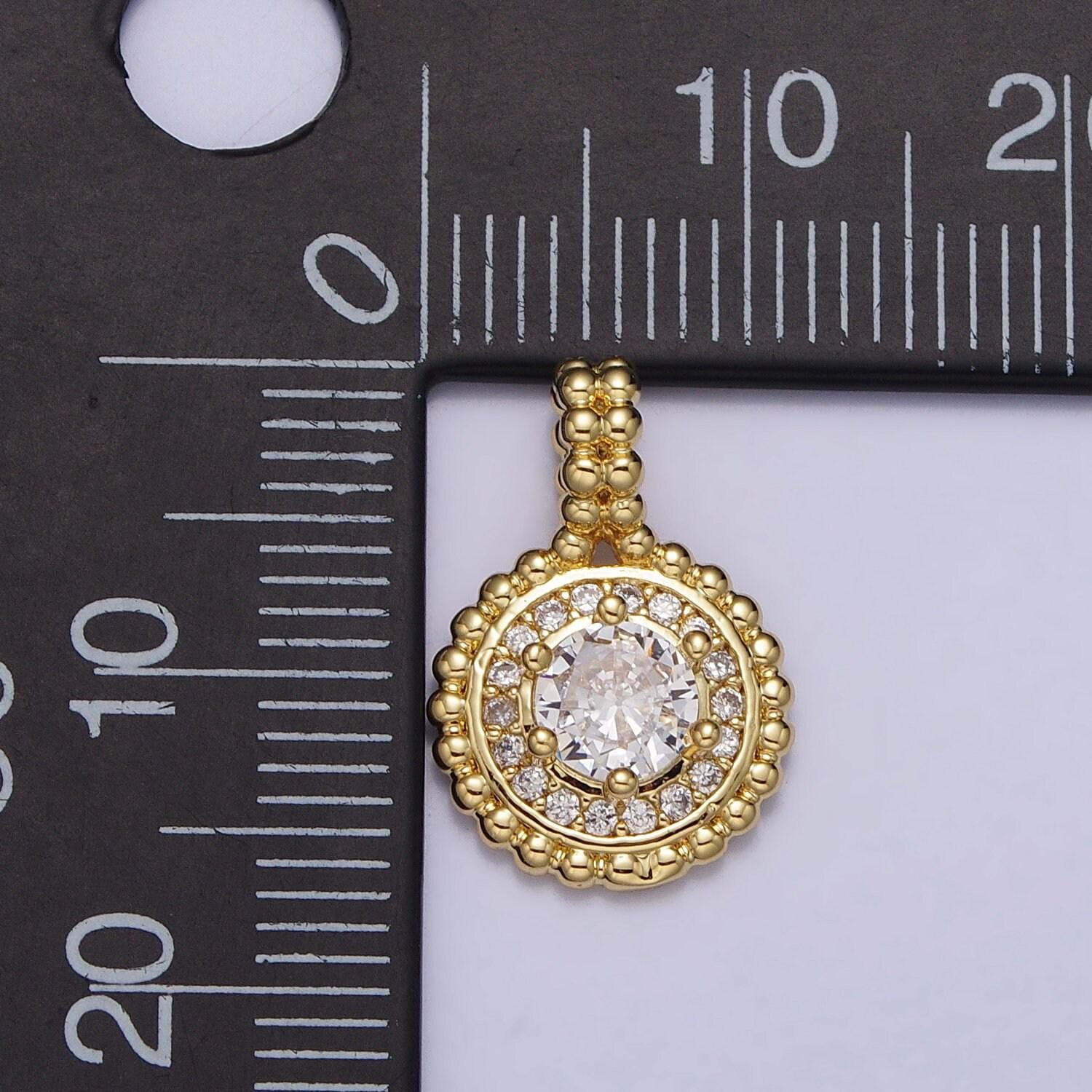 24k gold filled beaded clear round cubic zirconia solitaire cz pendant dangle charm for necklace component | aa023