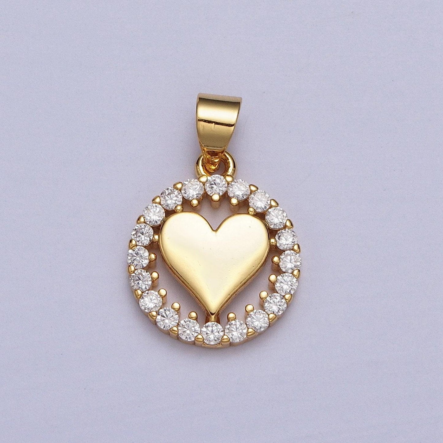 Dainty gold heart charm cubic coin medallion pendant charm for bracelet necklace minimalist jewelry making craft supplies aa-007