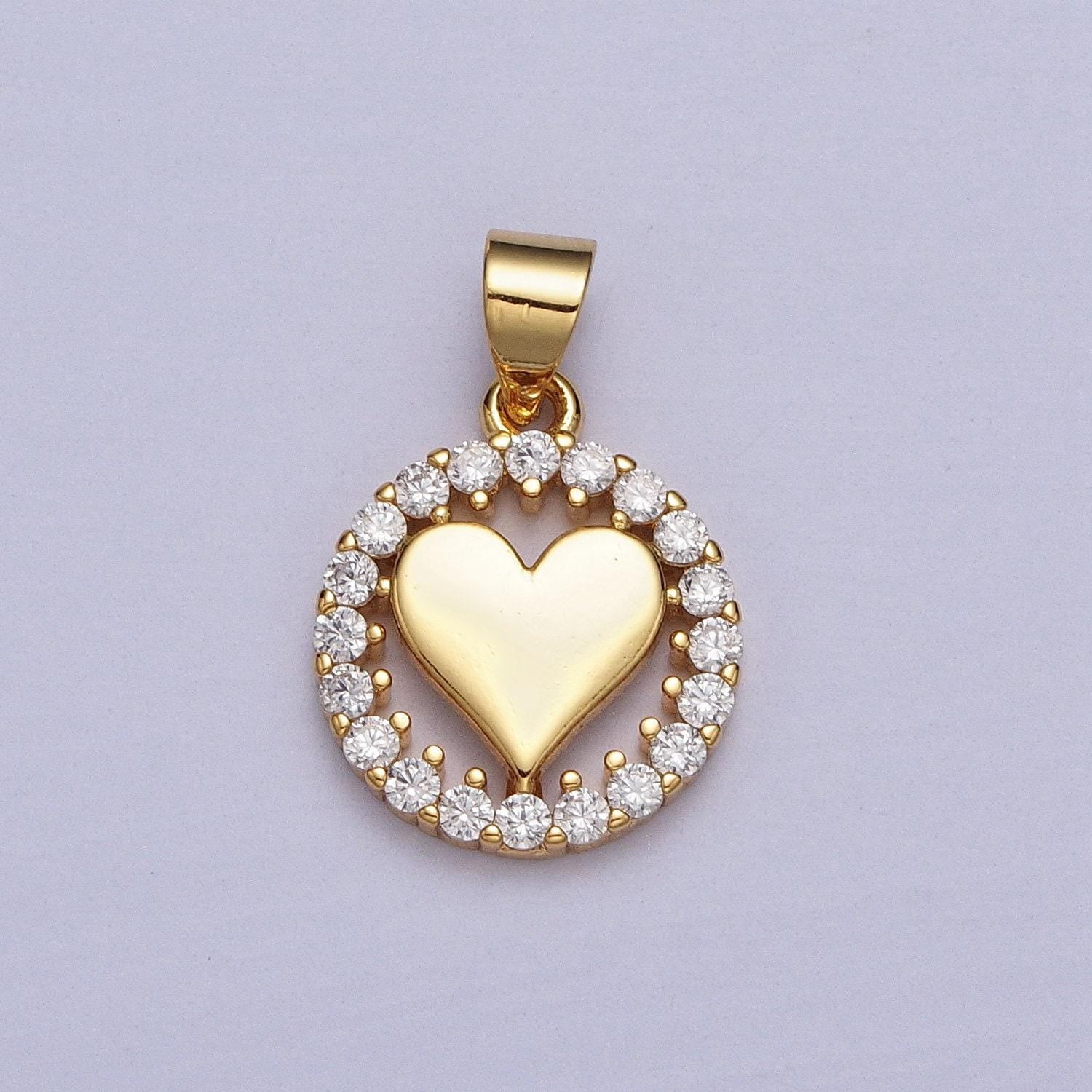 Dainty gold heart charm cubic coin medallion pendant charm for bracelet necklace minimalist jewelry making craft supplies aa-007