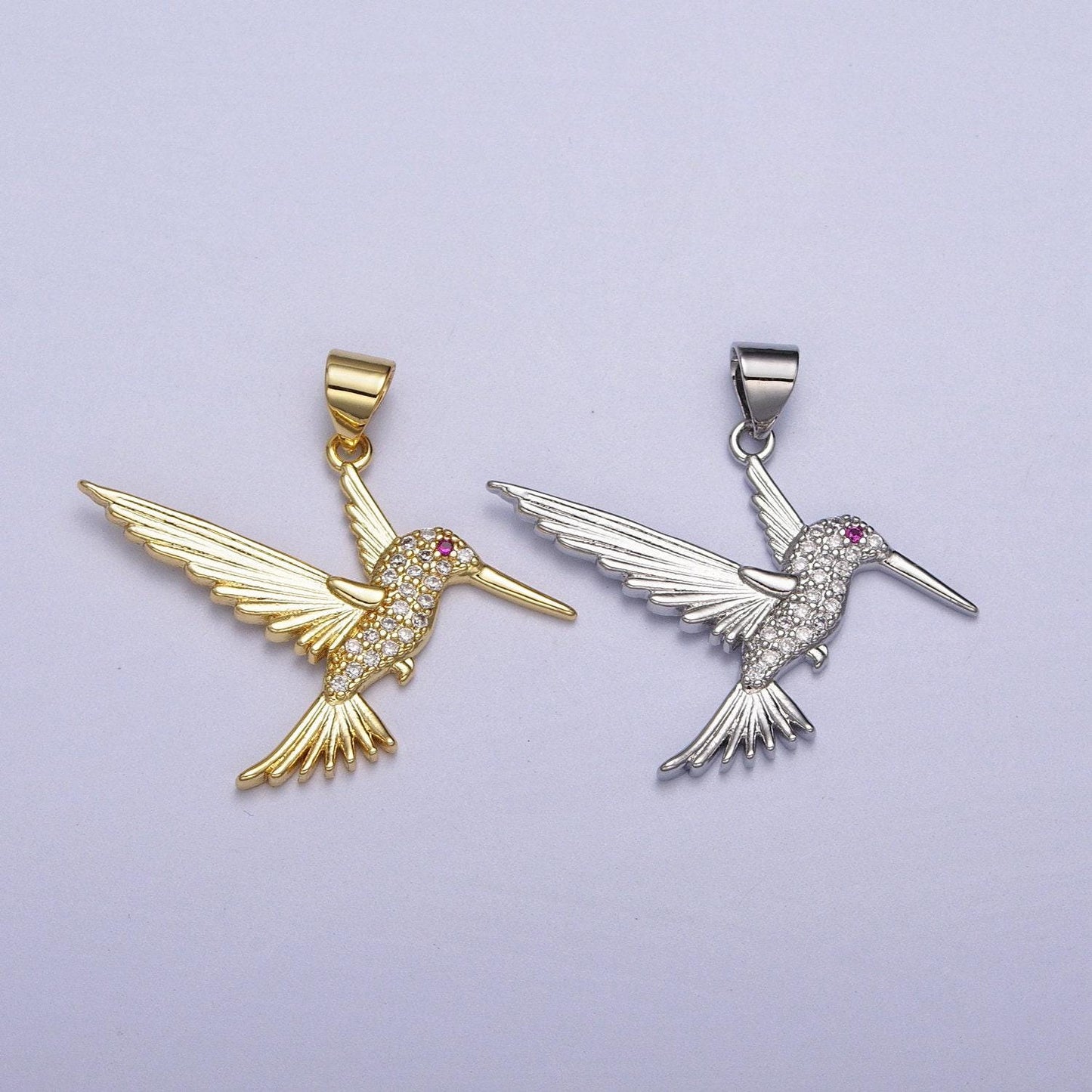 Dainty gold hummingbird charm, clear cz micro pave silver bird pendant for bracelet necklace earrings jewelry making supply aa-001