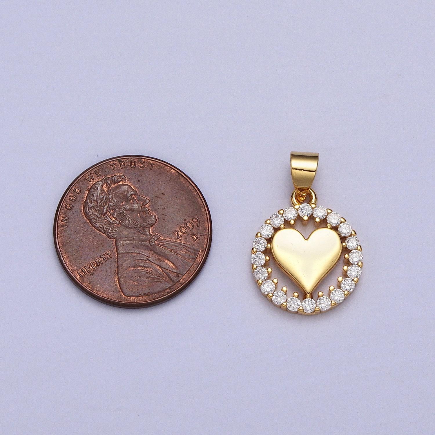 Dainty gold heart charm cubic coin medallion pendant charm for bracelet necklace minimalist jewelry making craft supplies aa-007