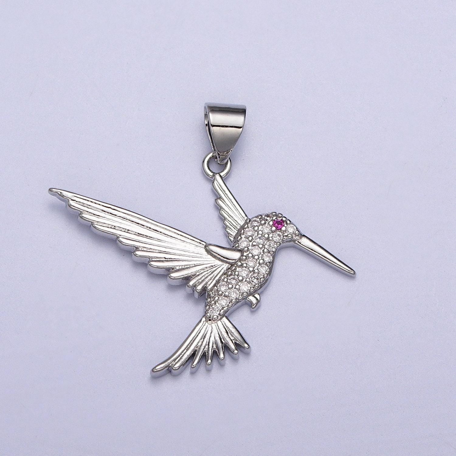 Dainty gold hummingbird charm, clear cz micro pave silver bird pendant for bracelet necklace earrings jewelry making supply aa-001