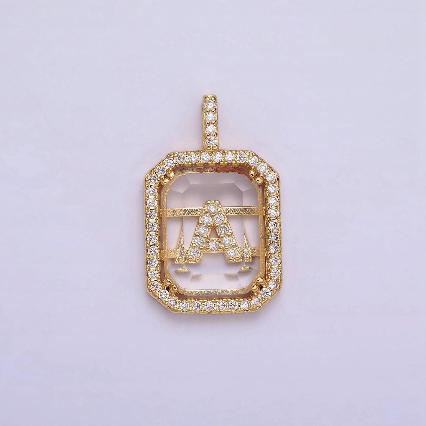 16k gold filled initial tag letter charm alphabet letter clear glass micro pave tile charm pendant for personalized necklace jewelry making