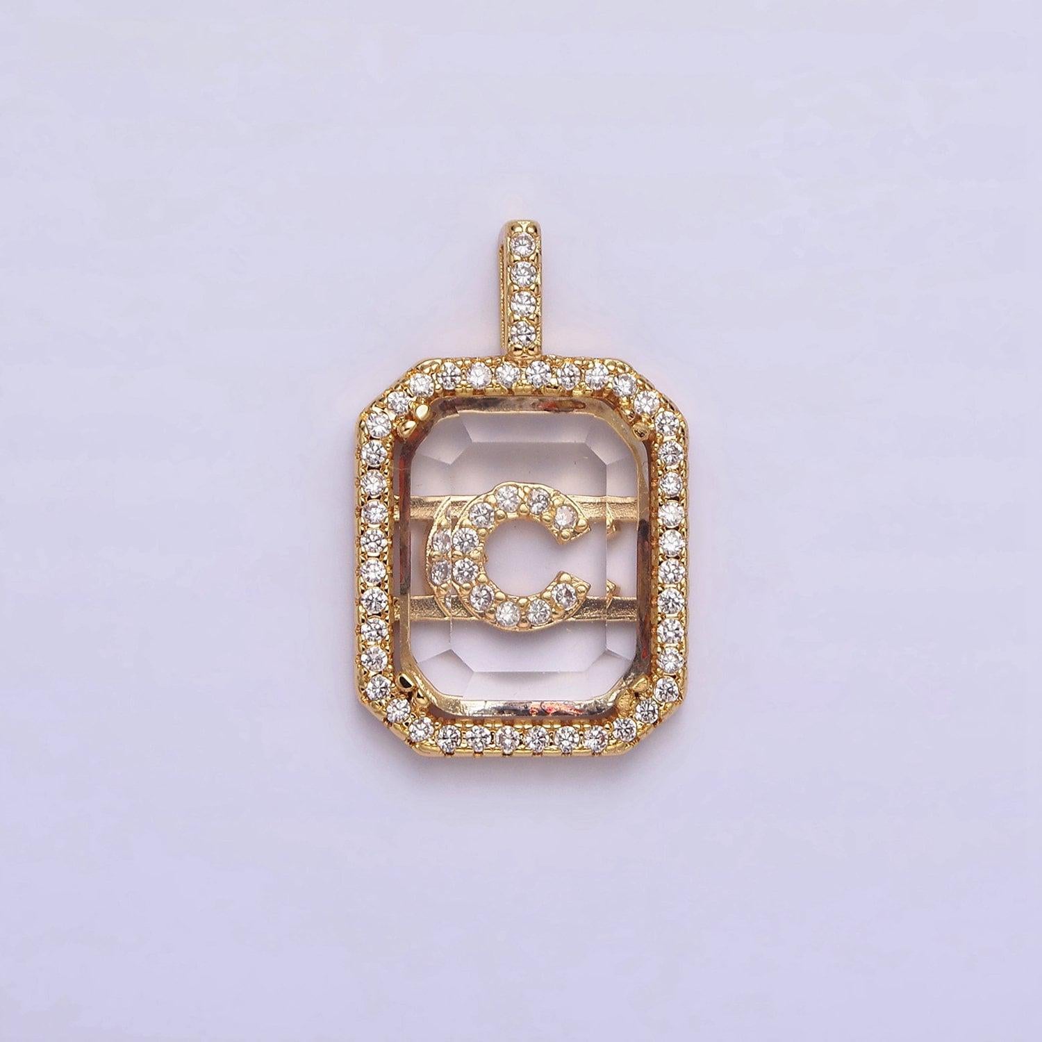 16k gold filled initial tag letter charm alphabet letter clear glass micro pave tile charm pendant for personalized necklace jewelry making