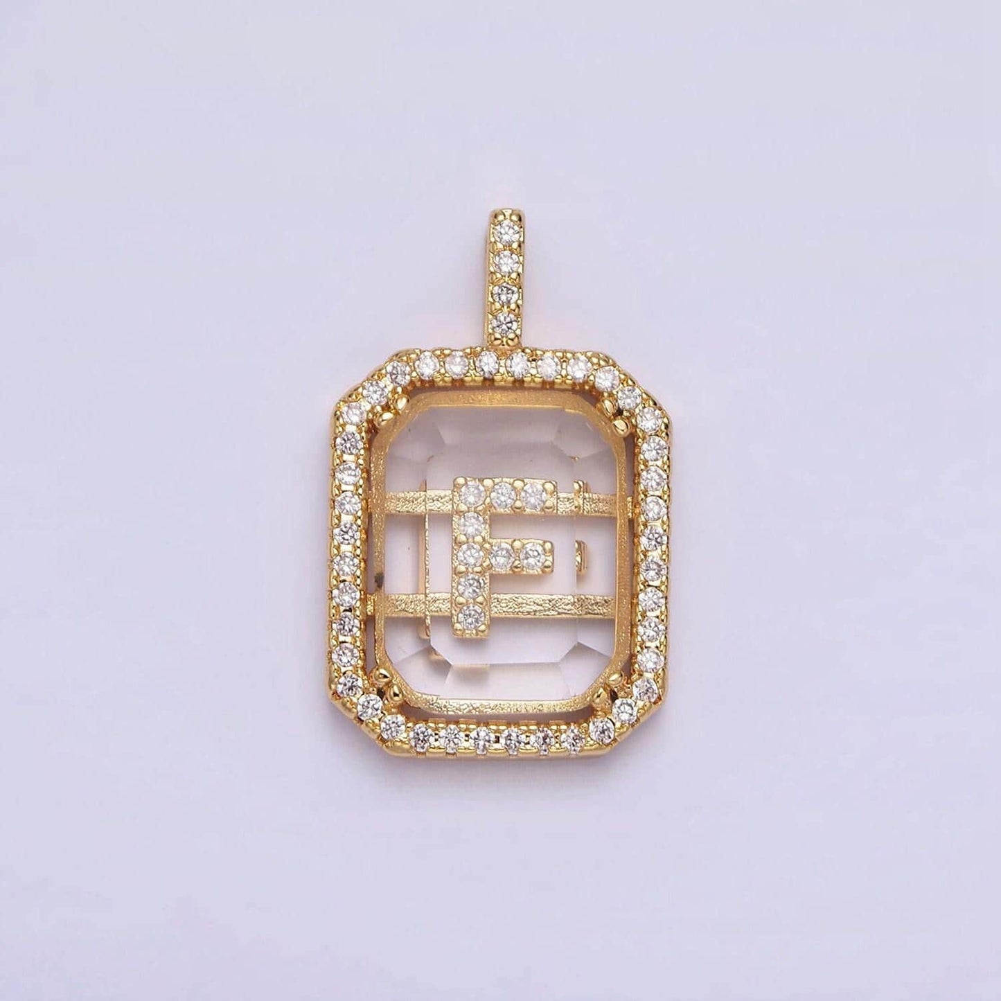 16k gold filled initial tag letter charm alphabet letter clear glass micro pave tile charm pendant for personalized necklace jewelry making