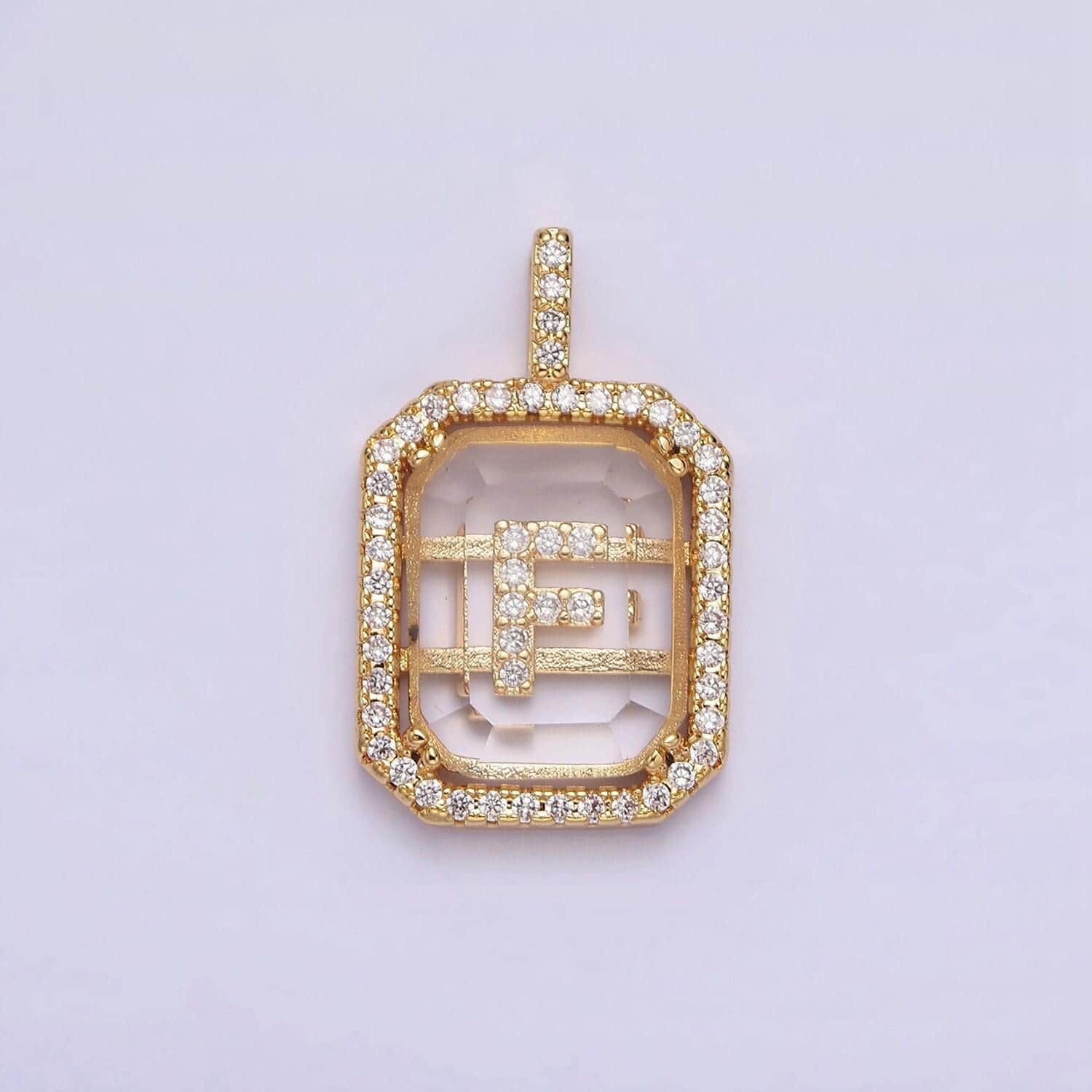 16k gold filled initial tag letter charm alphabet letter clear glass micro pave tile charm pendant for personalized necklace jewelry making