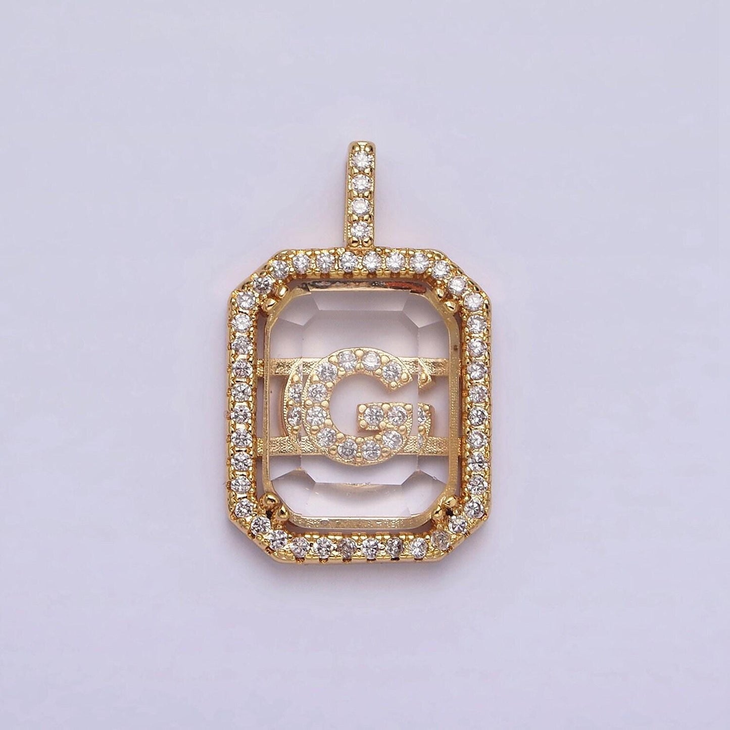 16k gold filled initial tag letter charm alphabet letter clear glass micro pave tile charm pendant for personalized necklace jewelry making