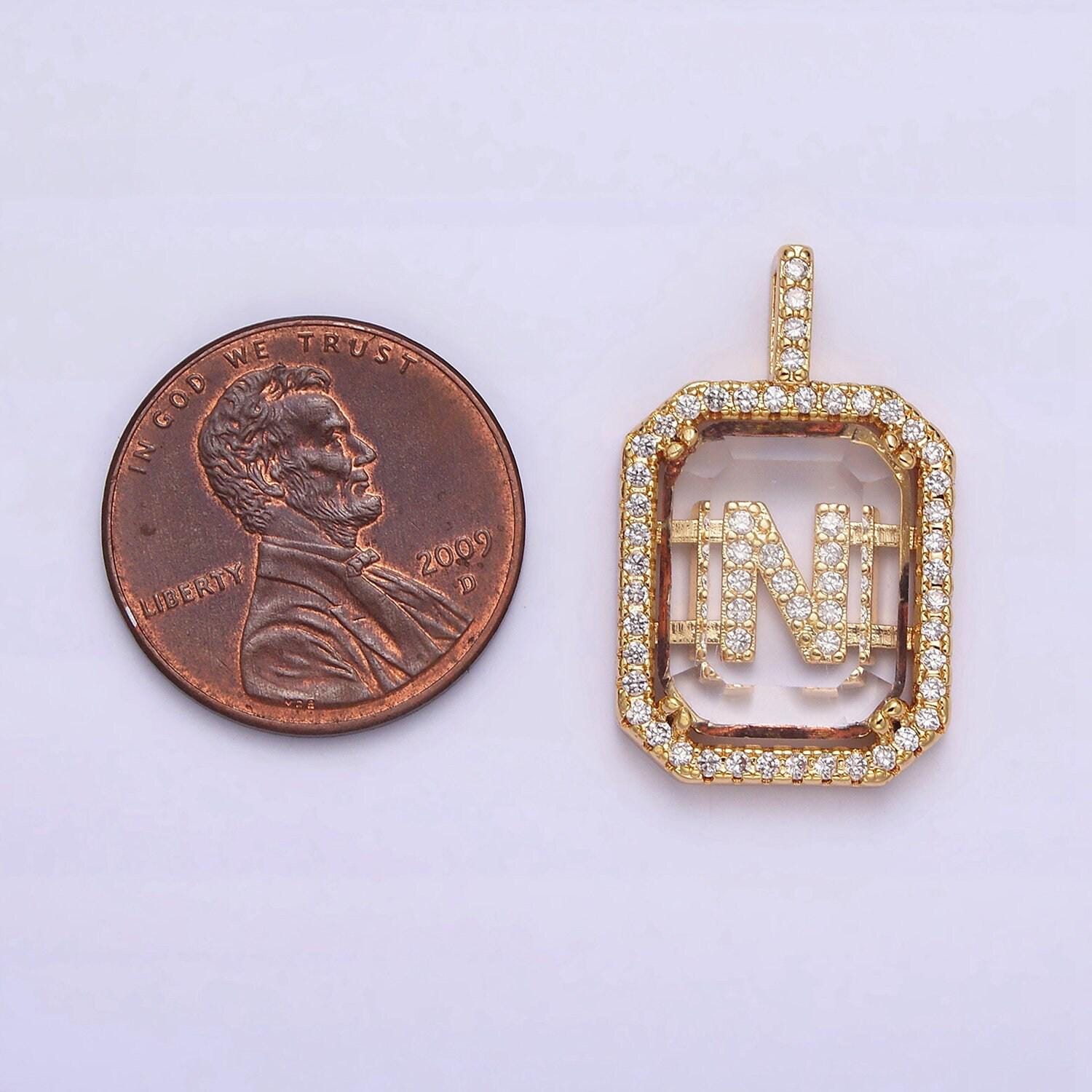 16k gold filled initial tag letter charm alphabet letter clear glass micro pave tile charm pendant for personalized necklace jewelry making