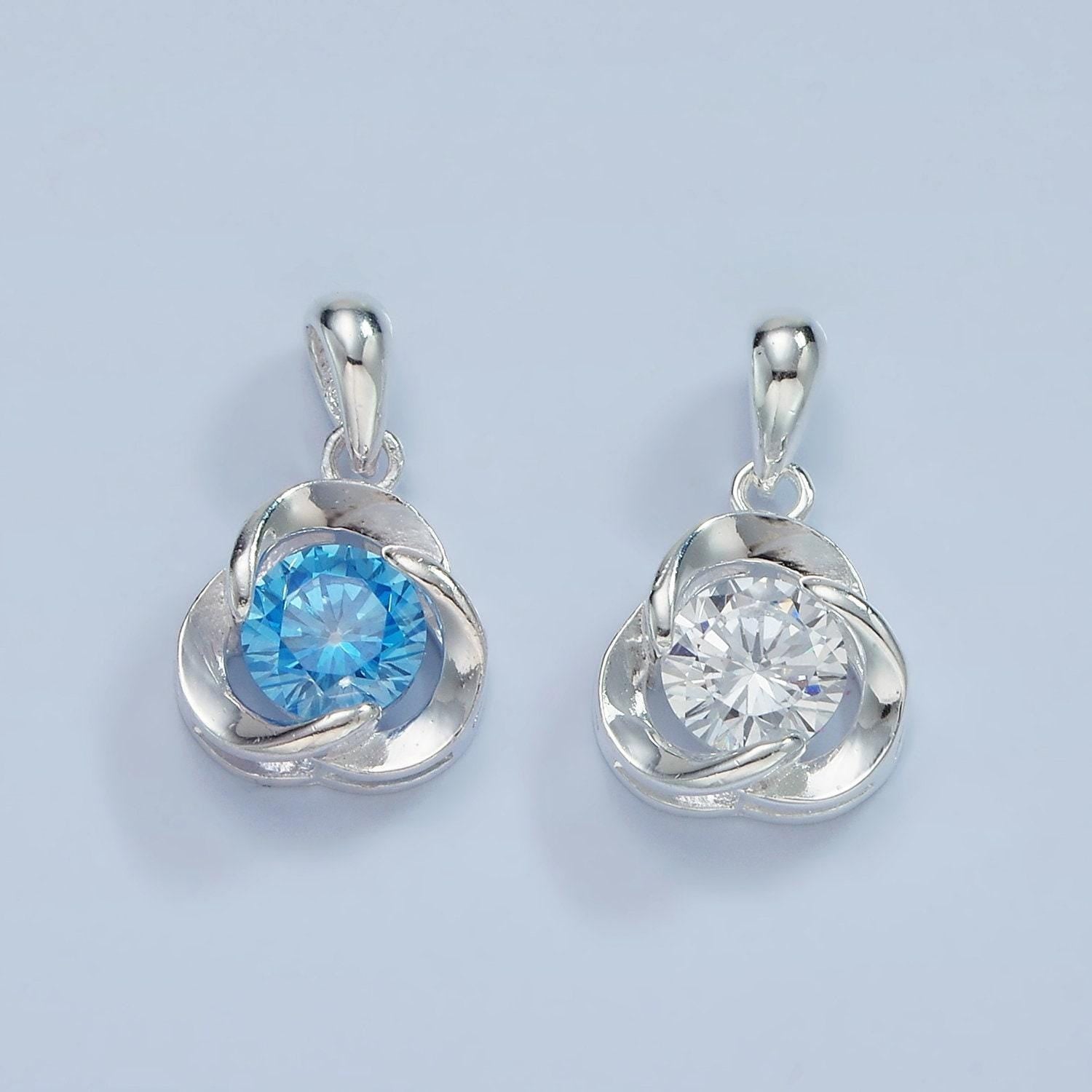 S925 sterling silver blue, clear cz triple circular band open pendant | sl-466