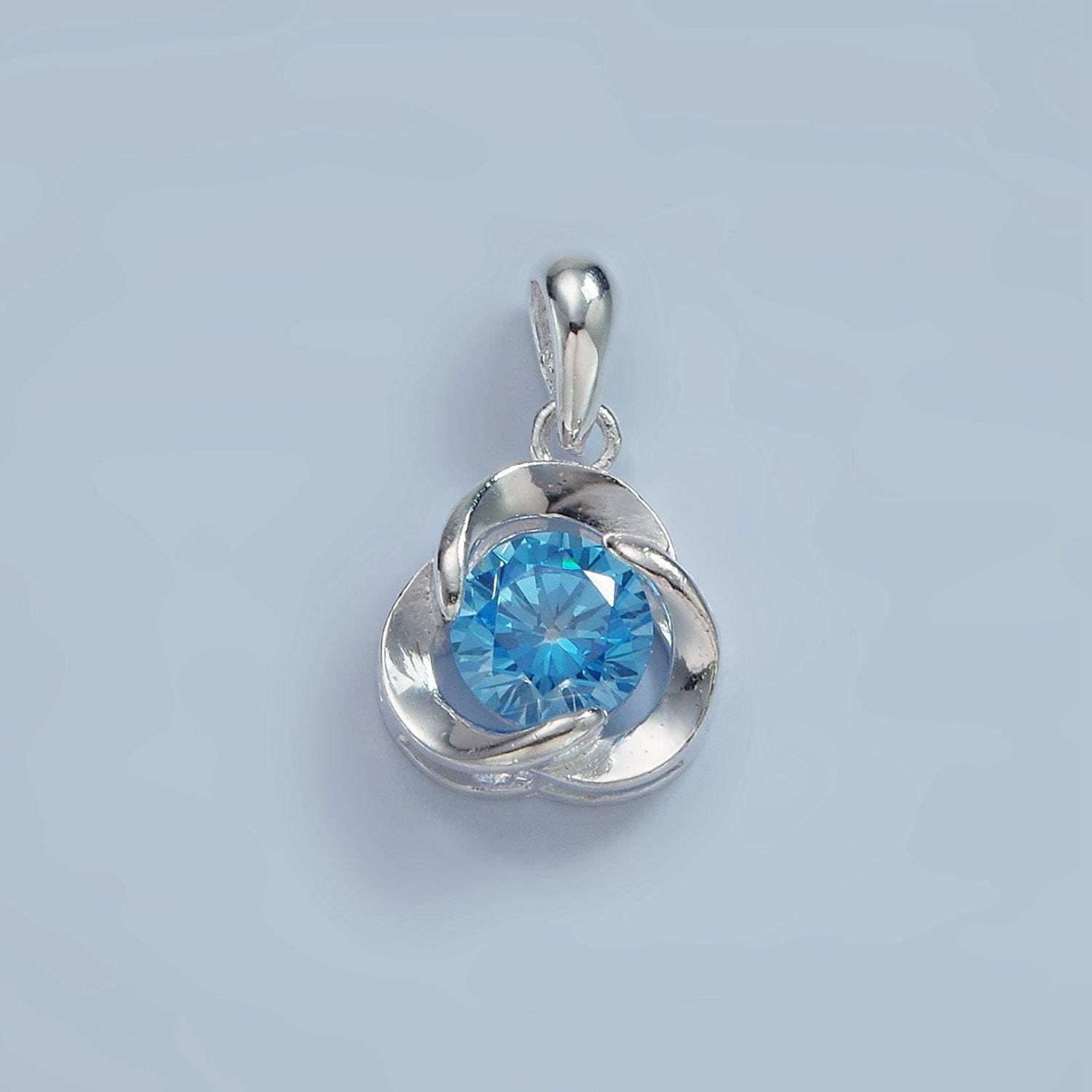 S925 sterling silver blue, clear cz triple circular band open pendant | sl-466