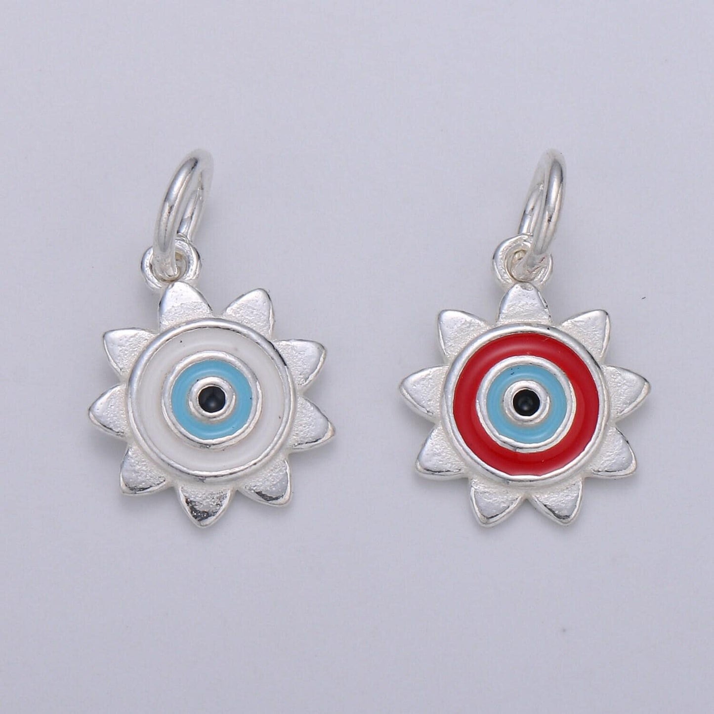 Sterling silver sun charm, s925 silver charm for jewelry making supplies, bracelet charm, earring charm, evil eye charm