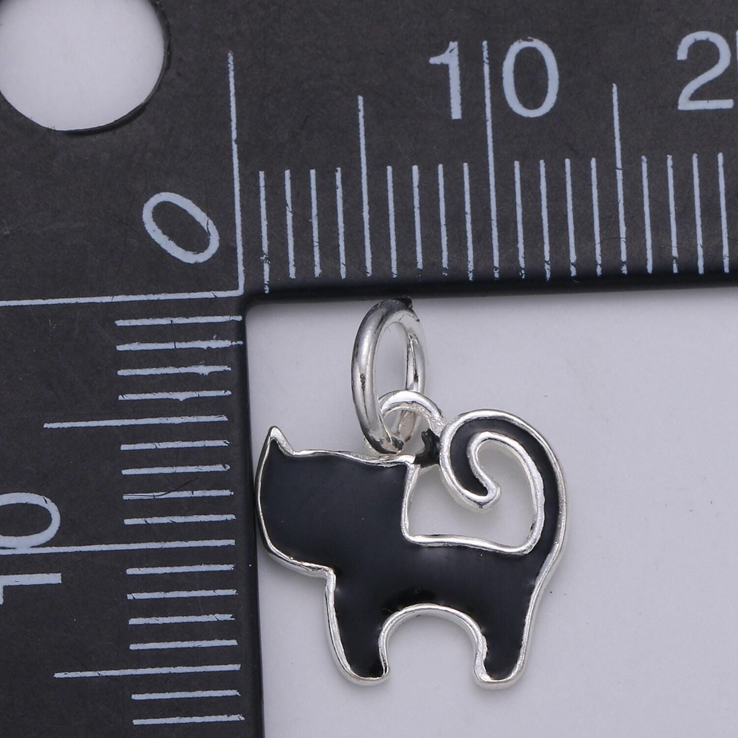 Dainty cat charm kitten black white cat enamel charm s925 sterling silver animal charm witch lover gift add on charm halloween jewelry